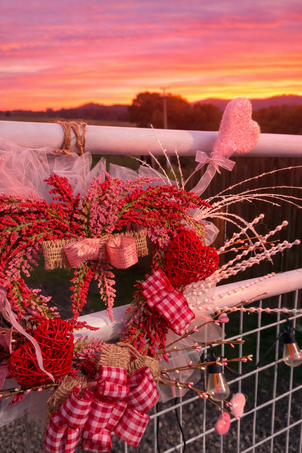 Rustic Pink & Red Valentines Wreath - Romantic Farmhouse Door Decor
