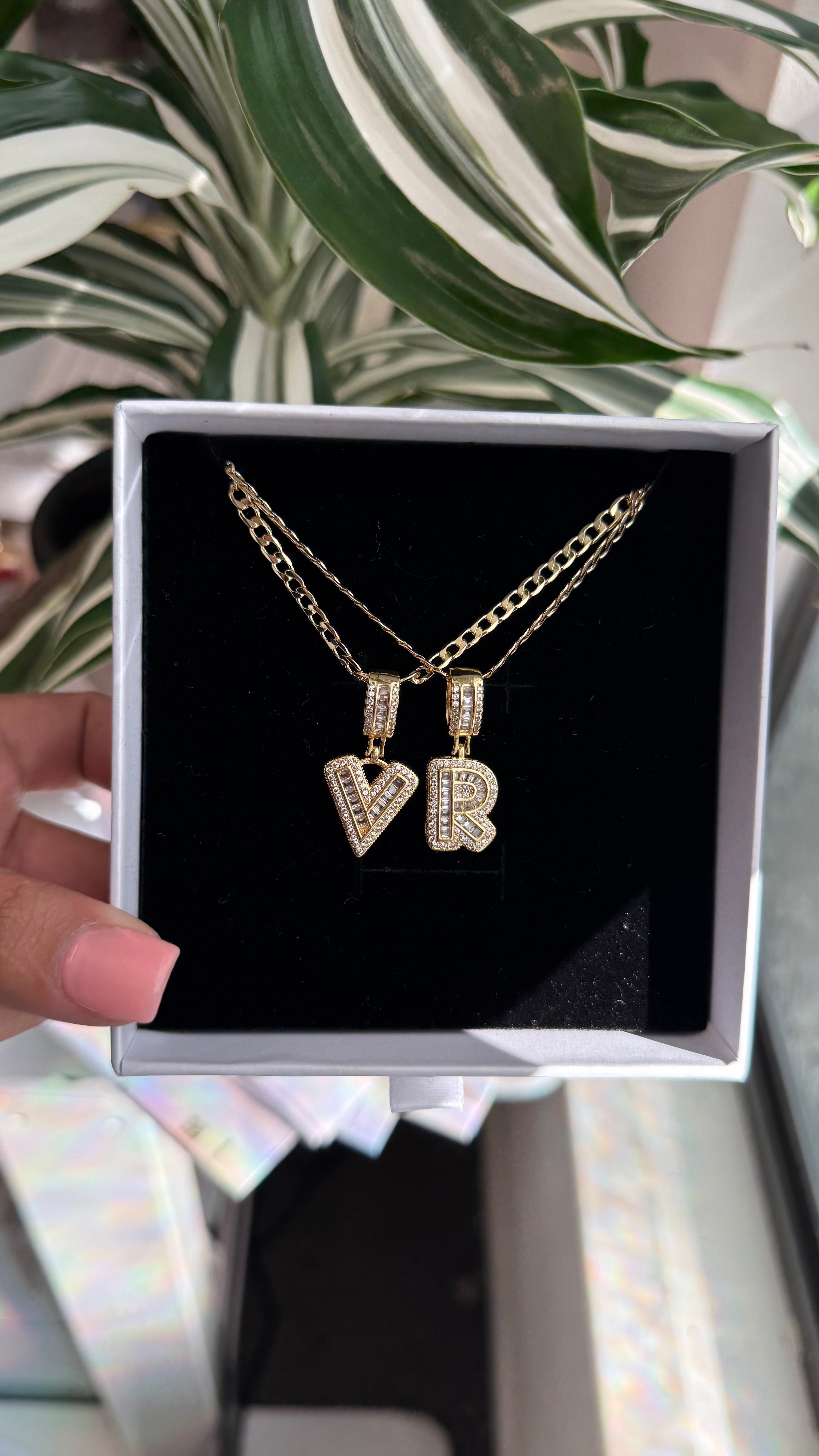 Valentino Paved Initial Necklace