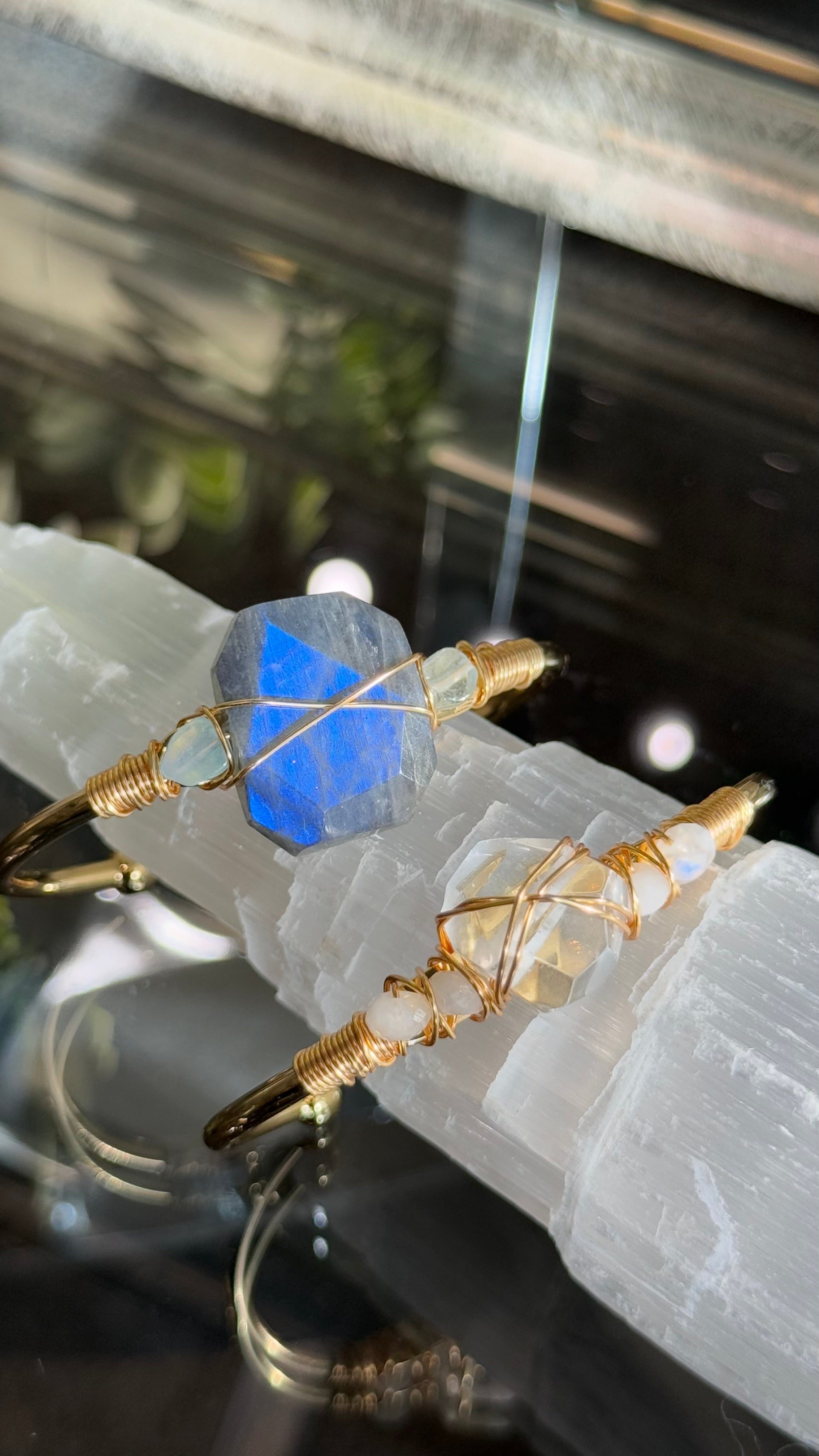 Moon Stone & Clear Quartz Duo