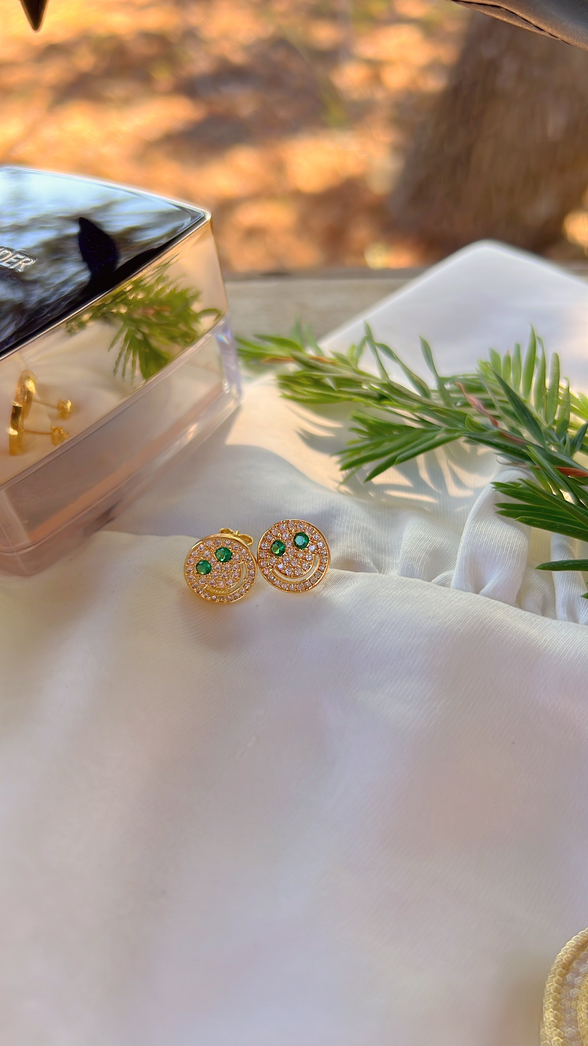 Smiley Face Stud Earrings (Green)