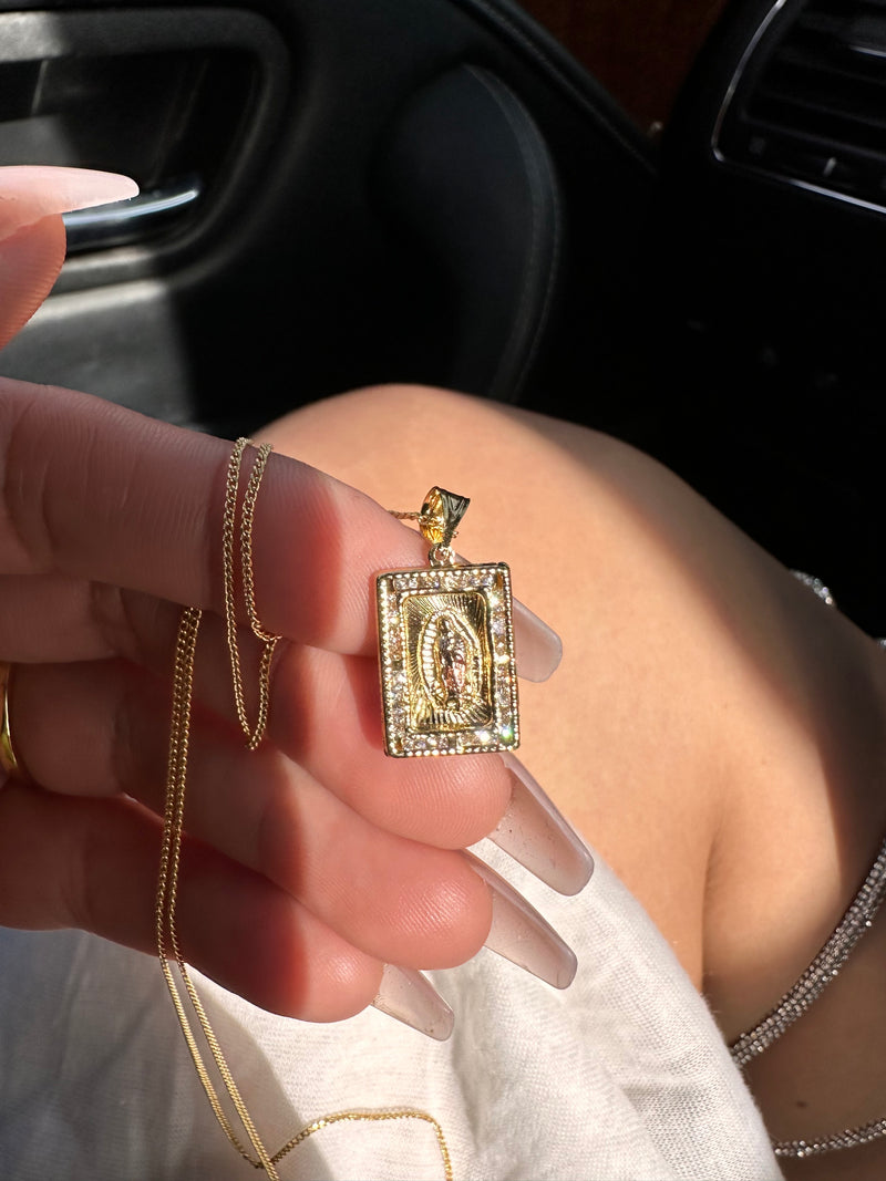 Gold Filled: Virgin Mary Square Necklace