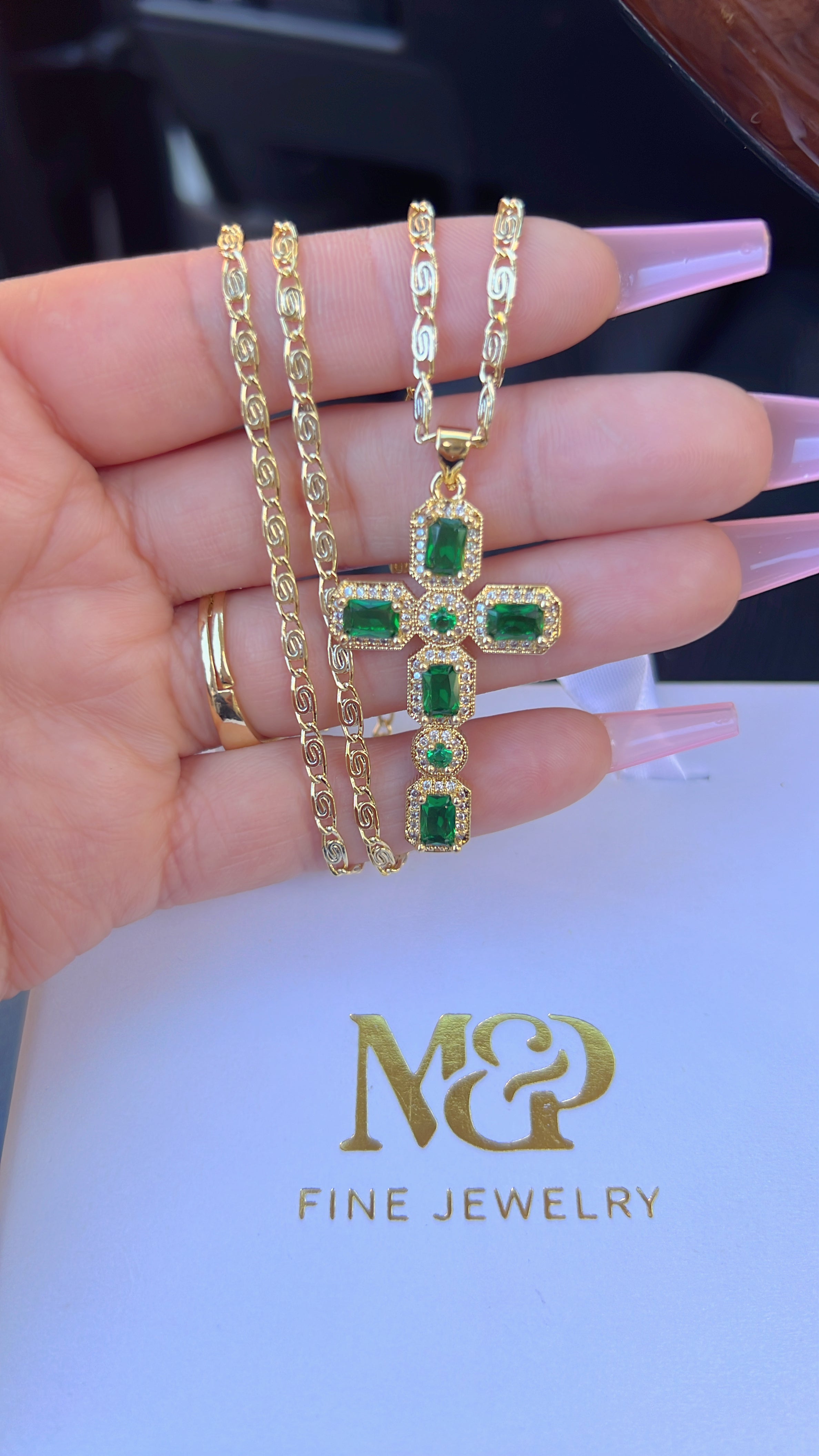 Mens emerald 2025 cross necklace