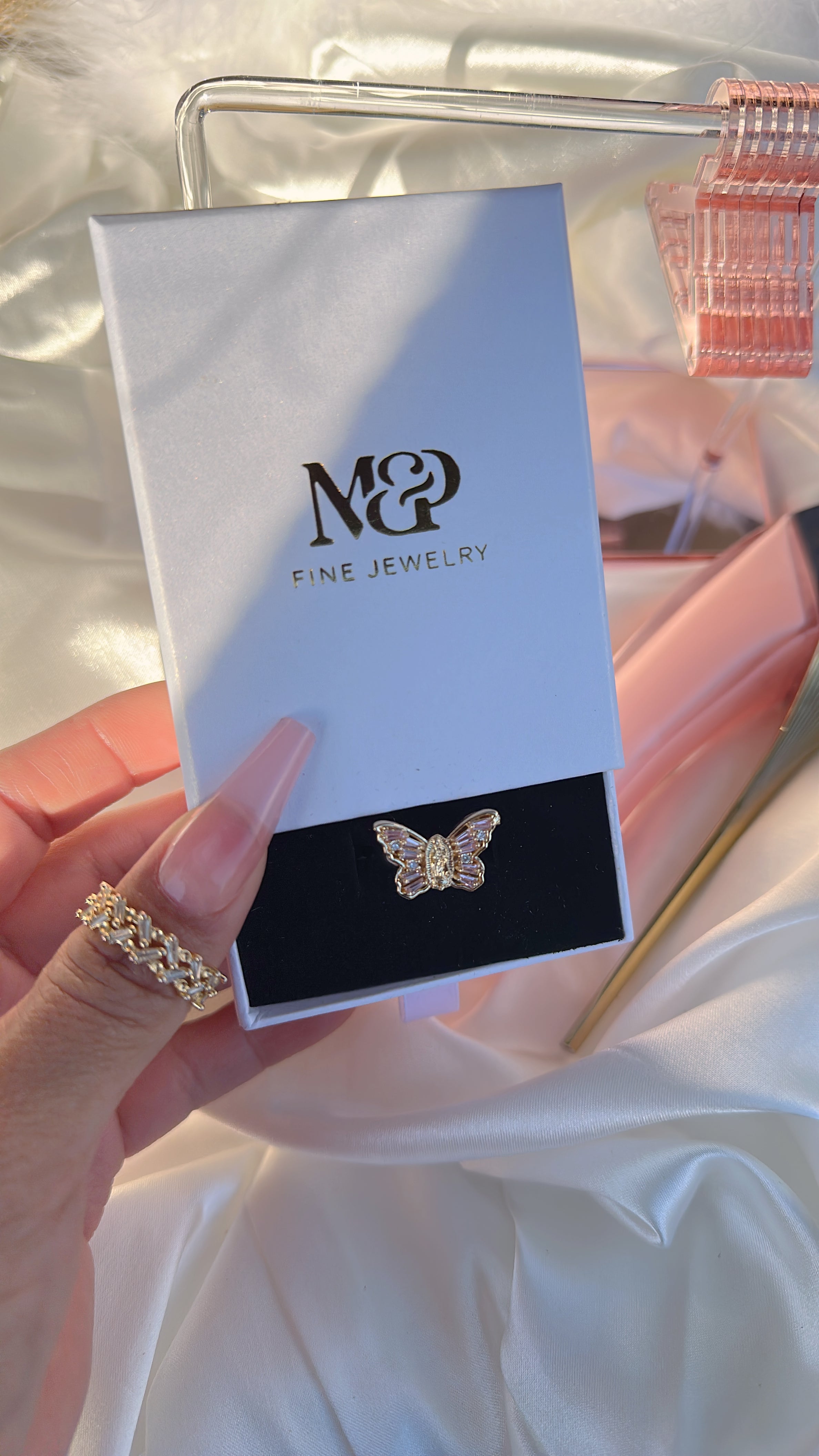 Pink Virgin Mary Butterfly Ring