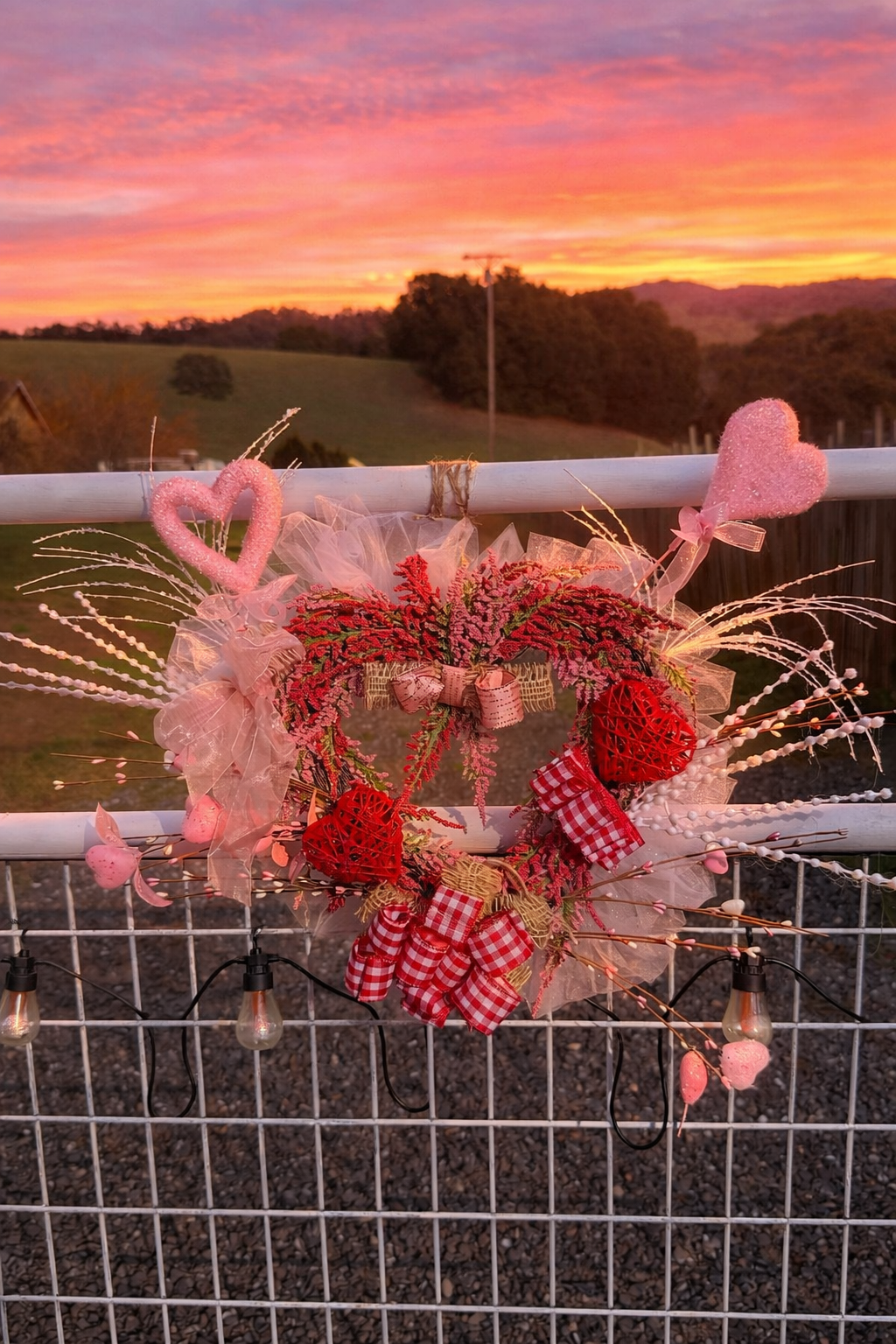 Rustic Pink & Red Valentines Wreath - Romantic Farmhouse Door Decor