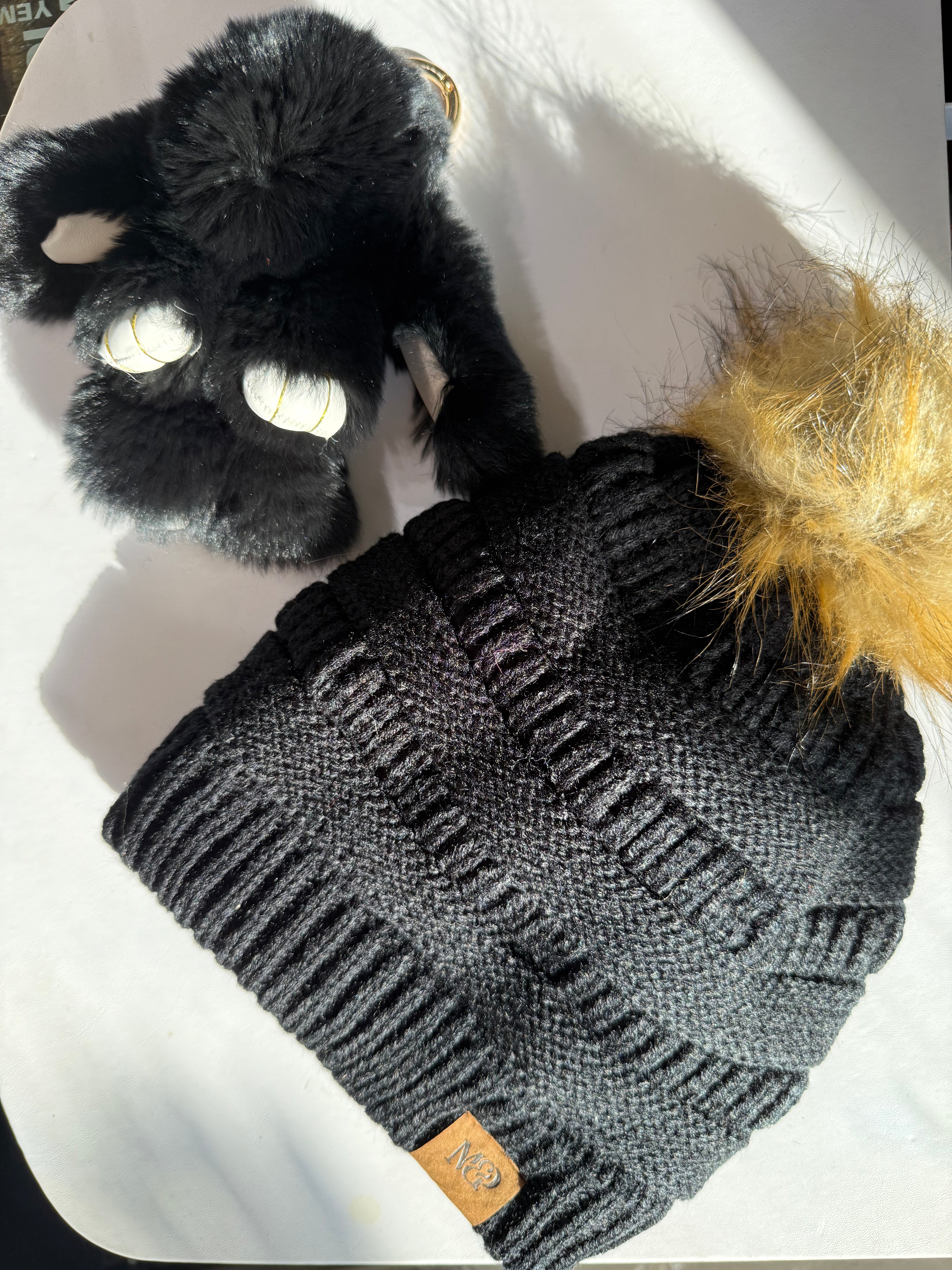 Pom Pom Beanie + Bunny Key Chain