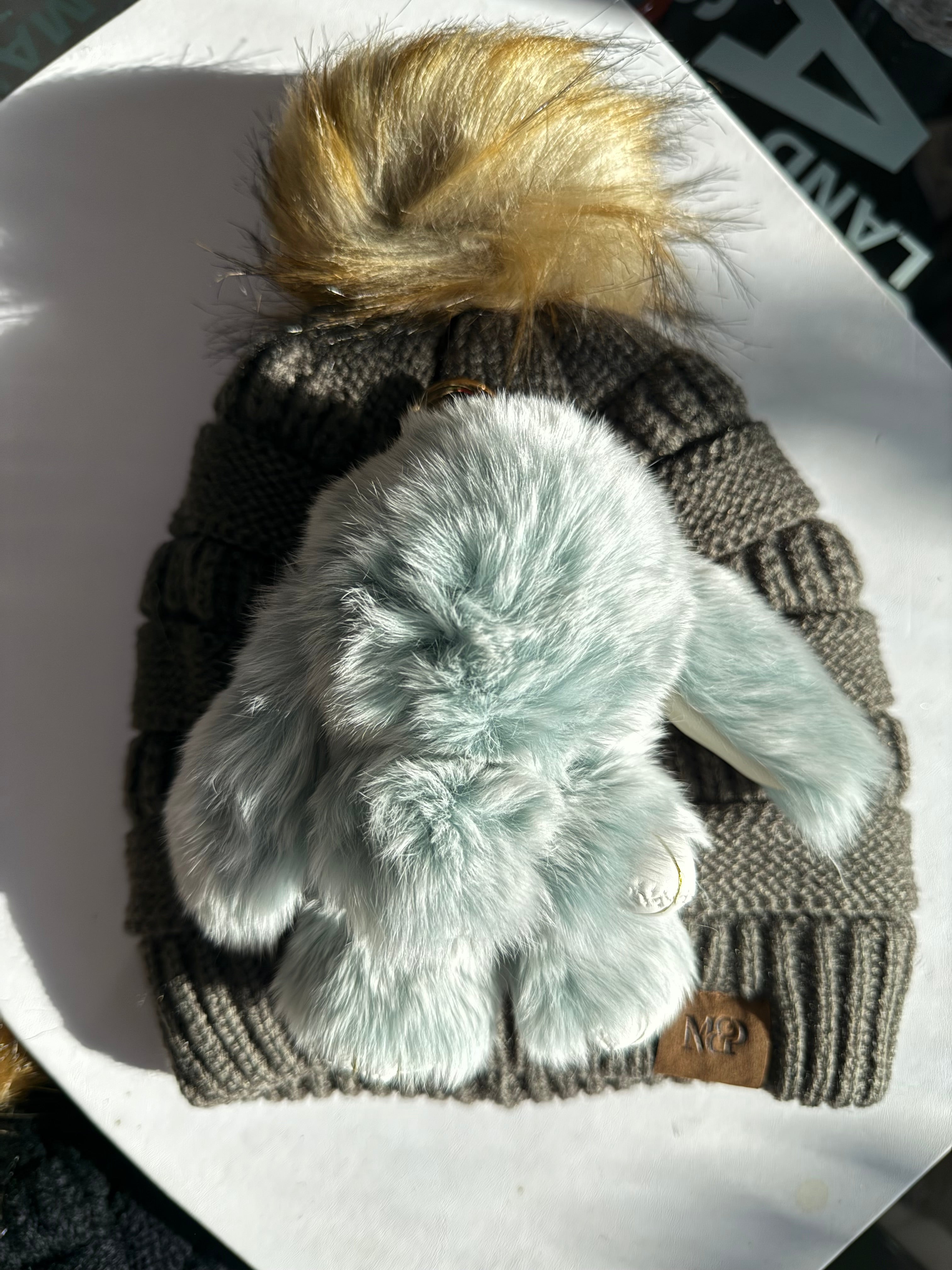 Pom Pom Beanie + Bunny Key Chain