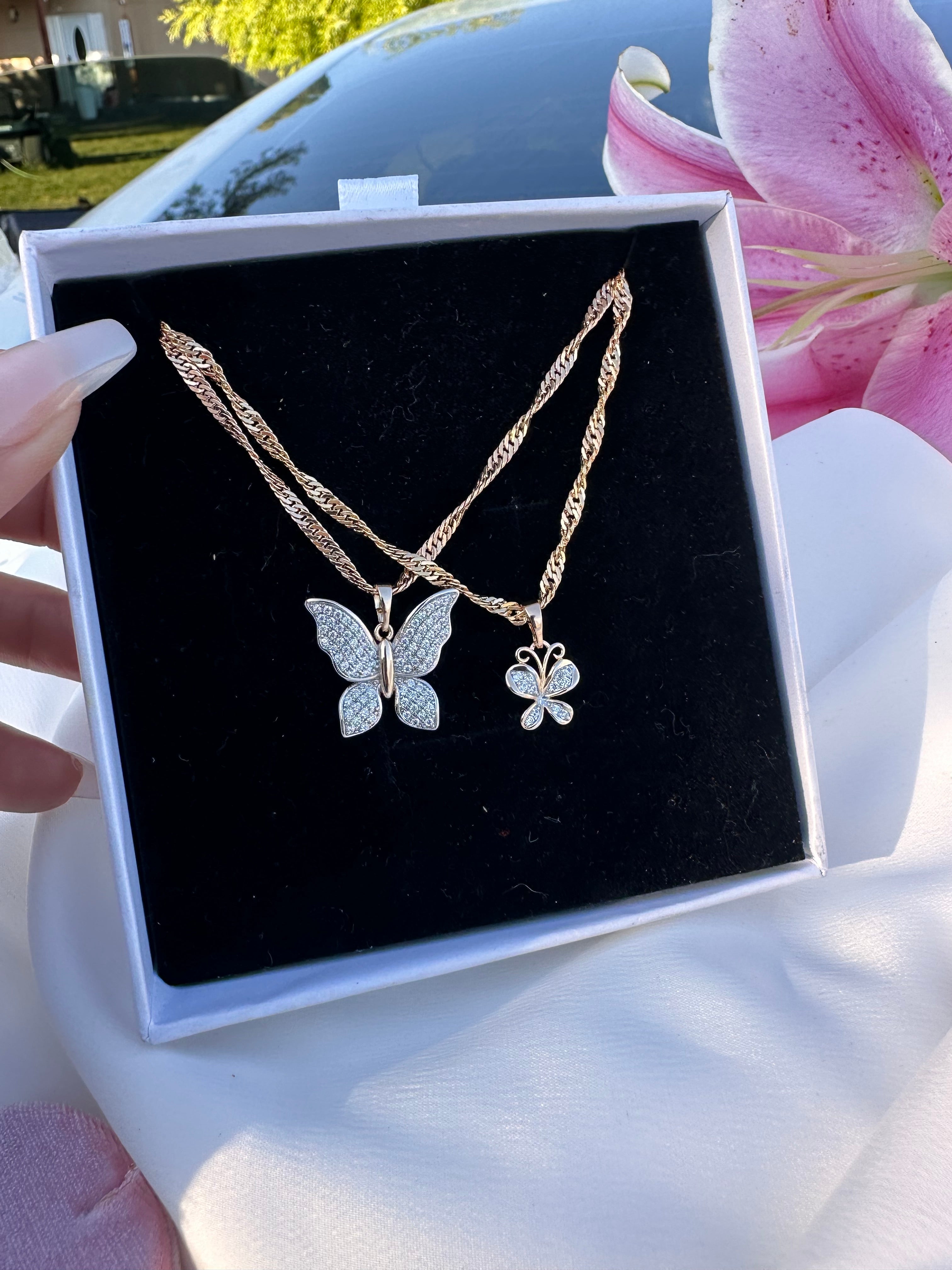 Mother Daughter Butterfly Necklaces