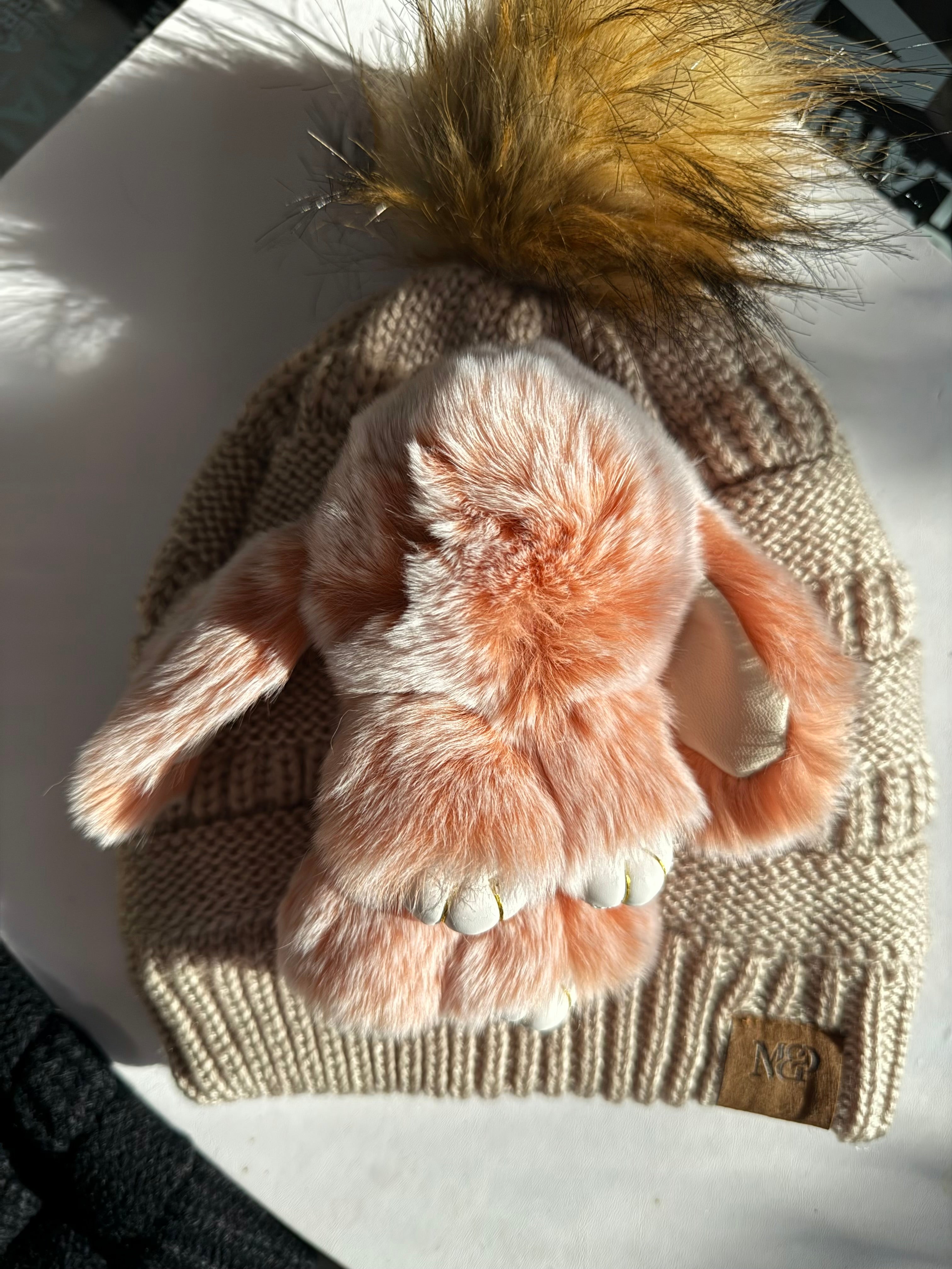 Pom Pom Beanie + Bunny Key Chain