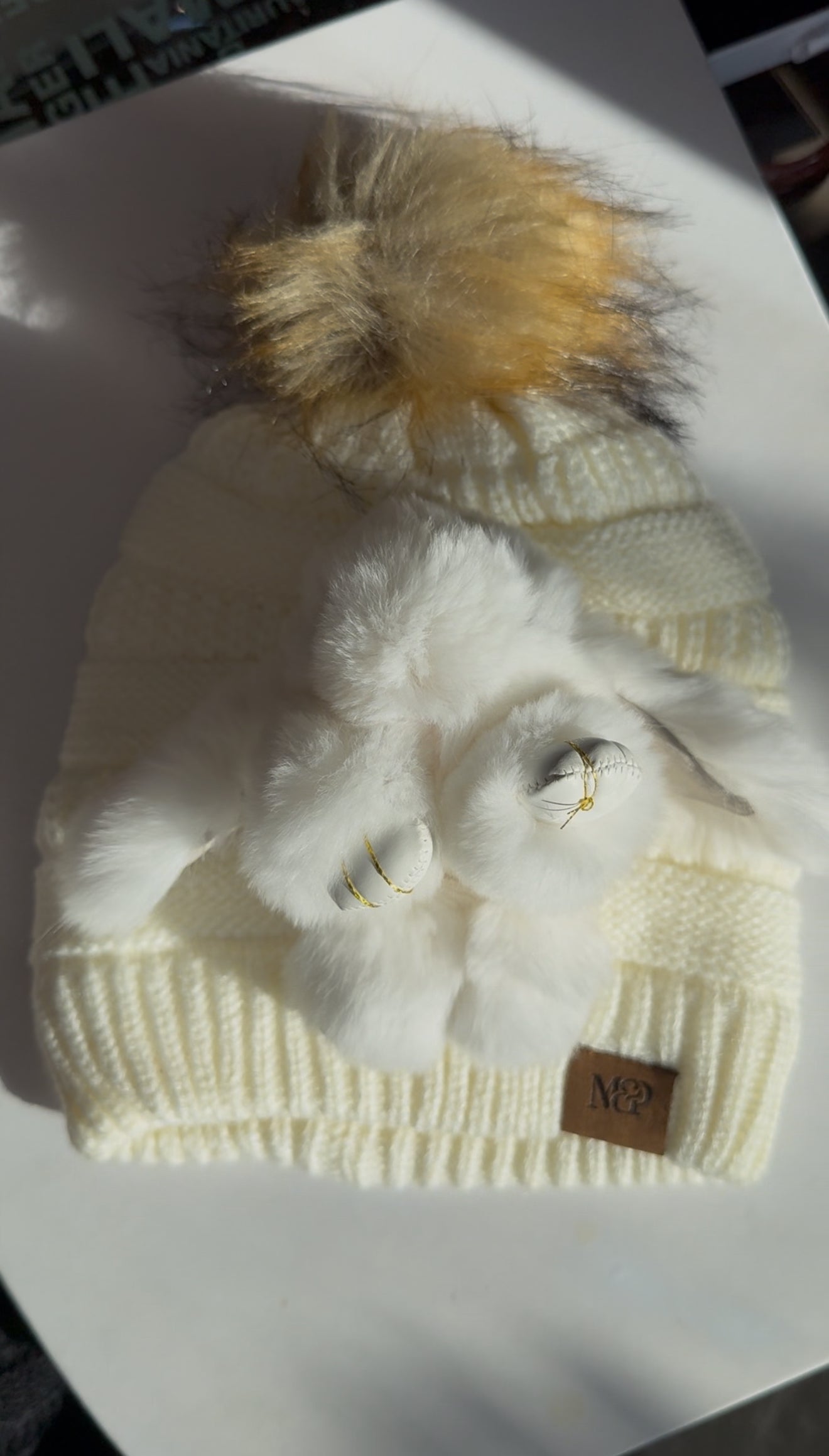 Pom Pom Beanie + Bunny Key Chain