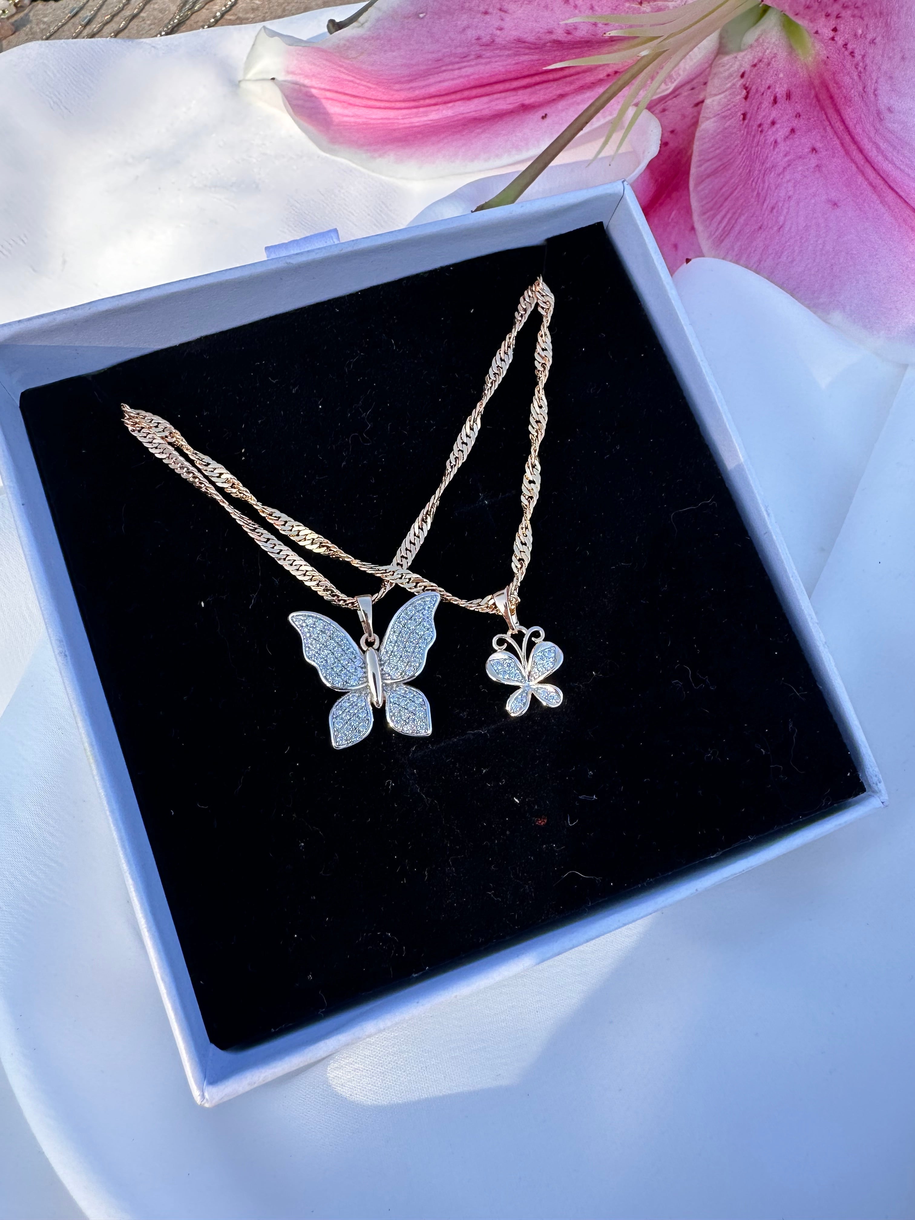 Mother Daughter Butterfly Necklaces