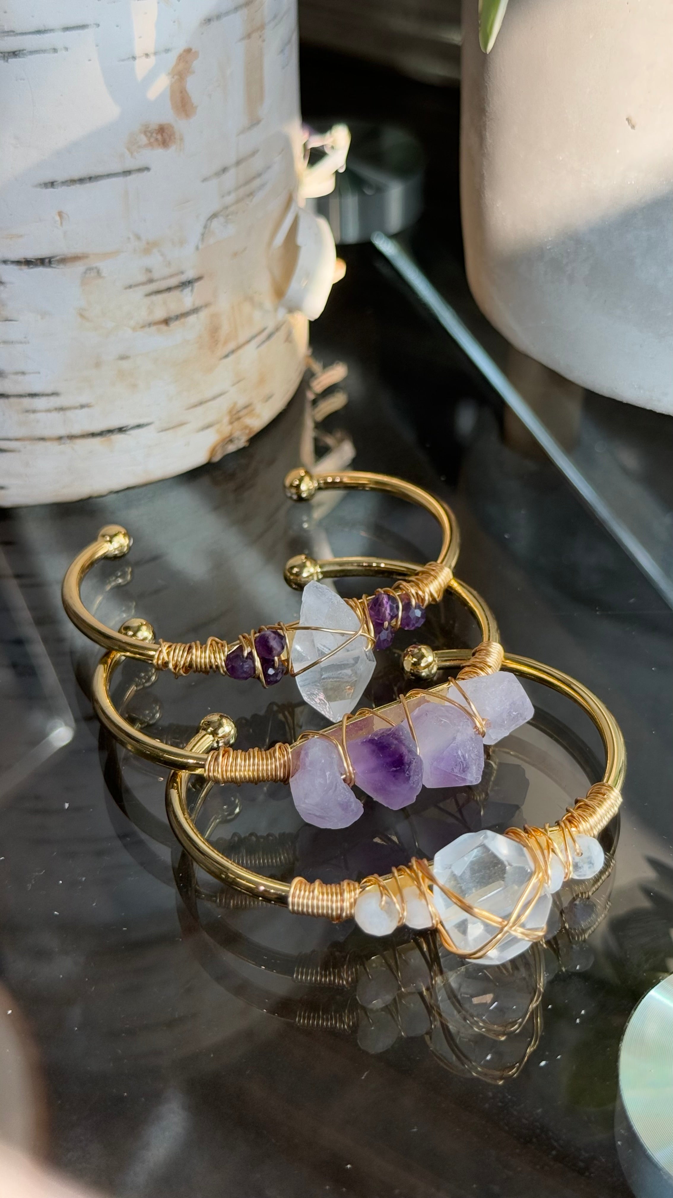 Amethyst & Clear Quartz Tri-Set