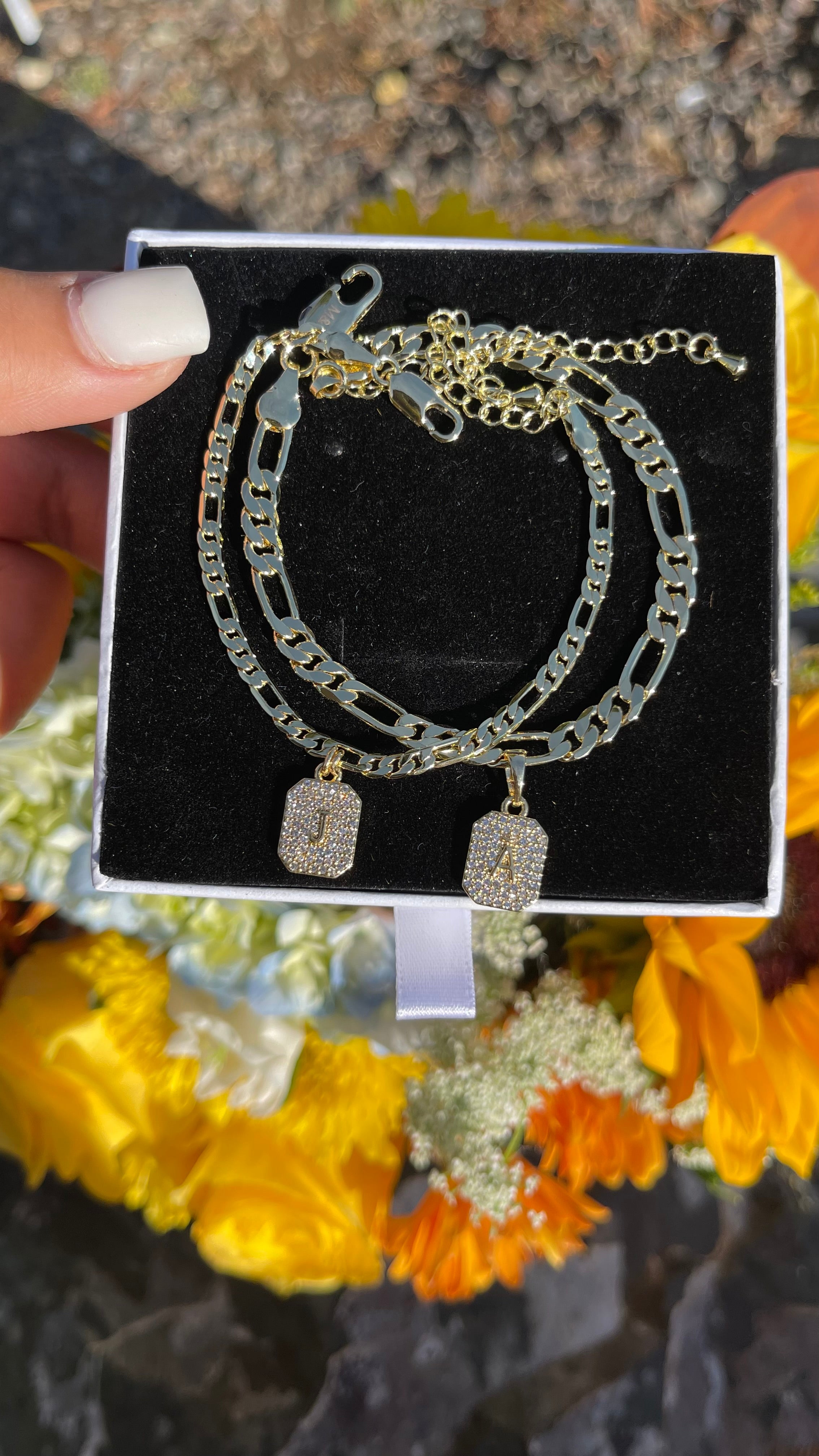 Paved Initial Figaro Bracelet (1 Bracelet)