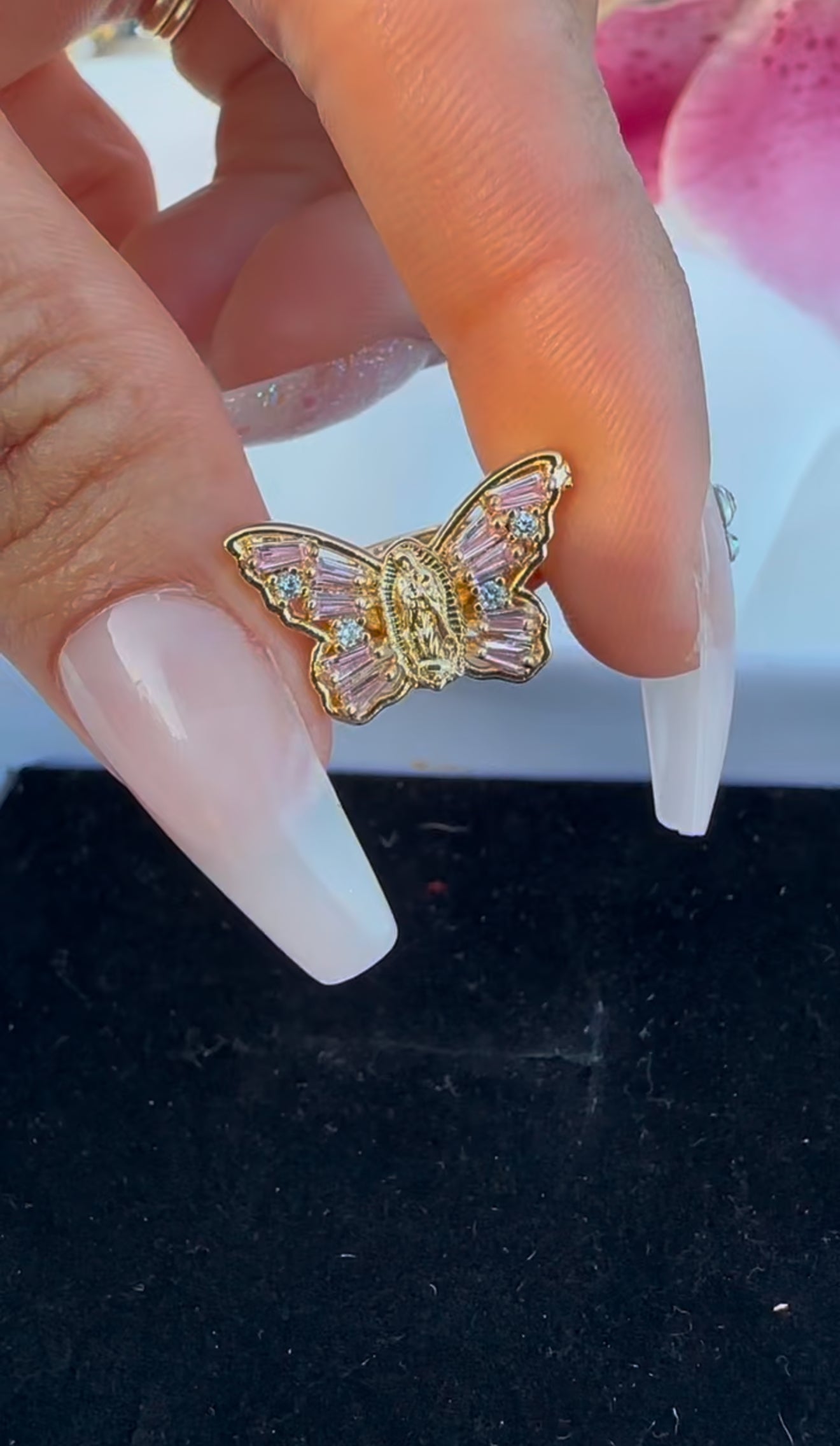 Pink Virgin Mary Butterfly Ring