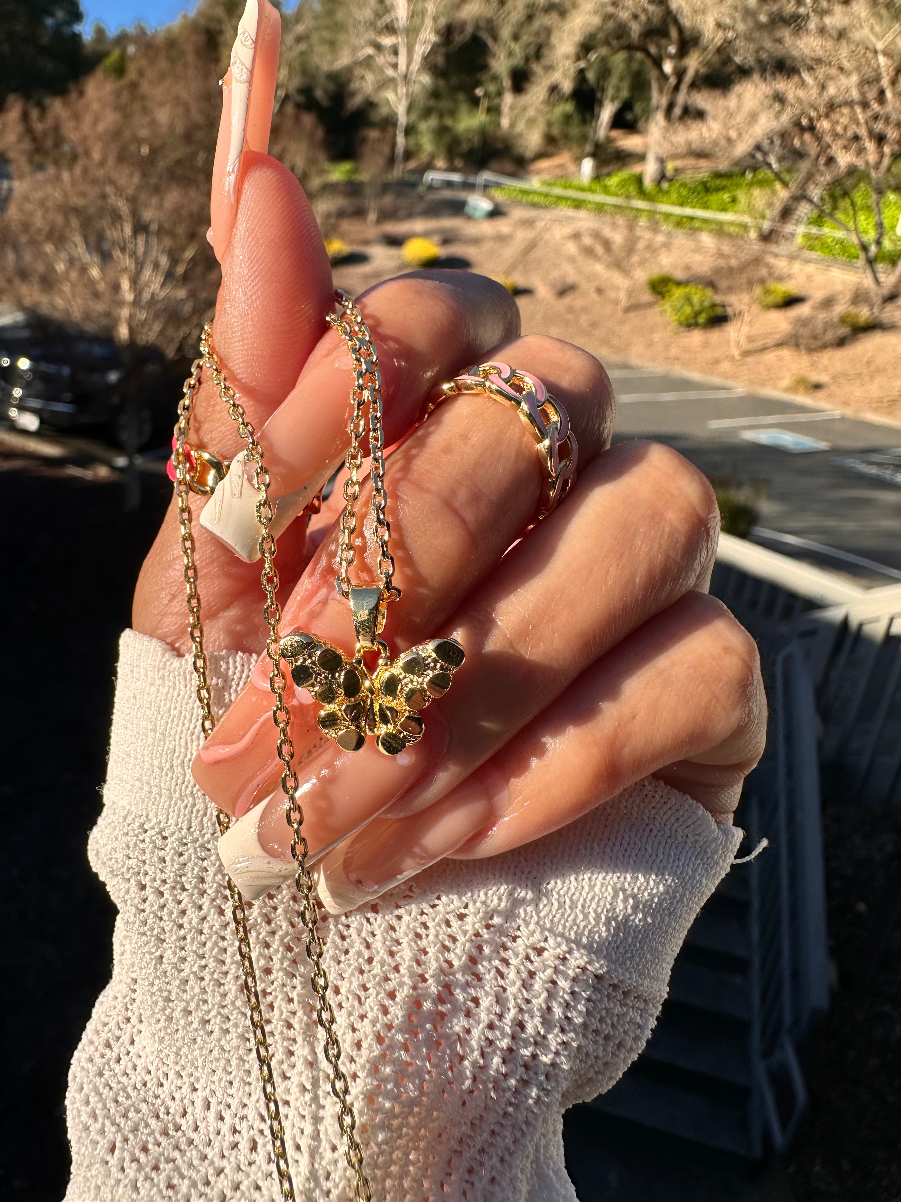 Gold Nugget Butterfly Necklace