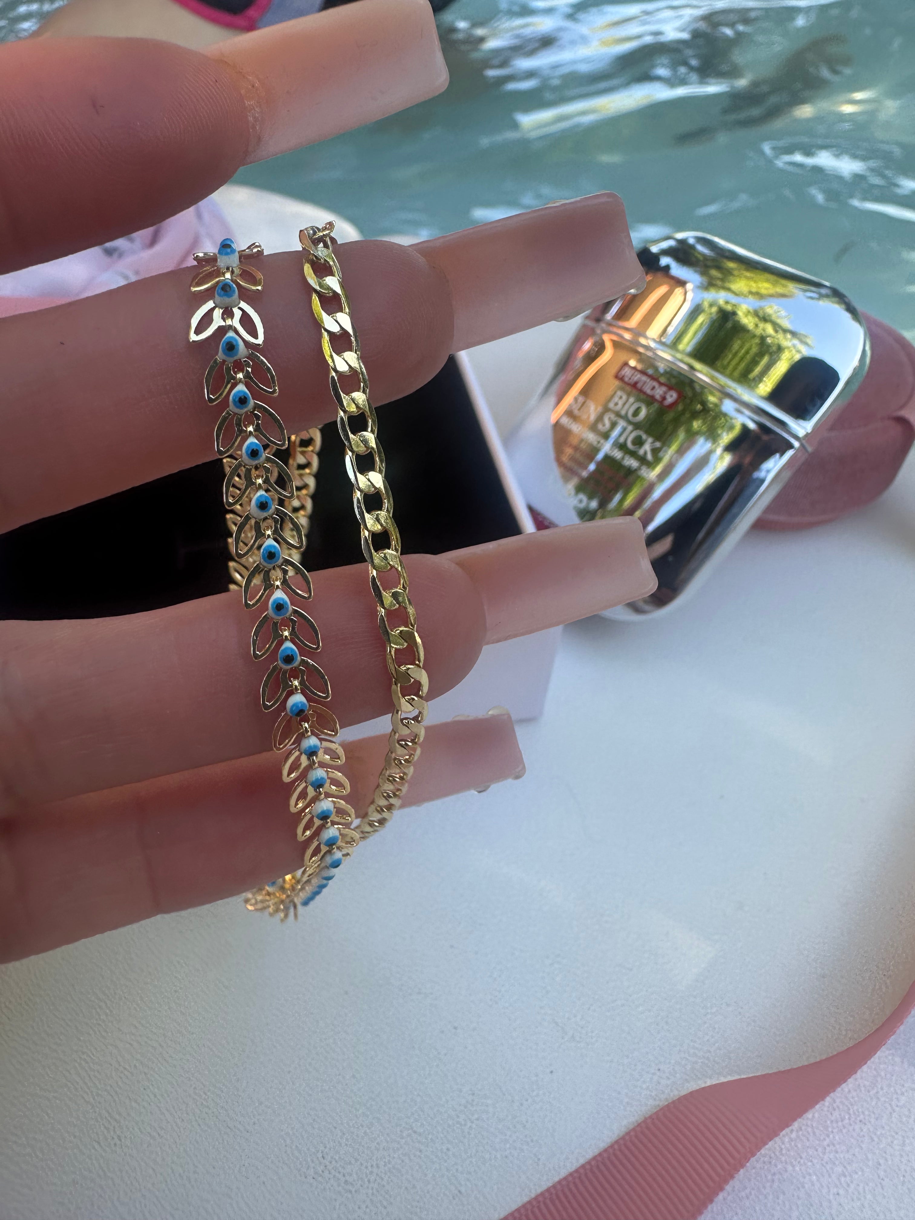 Blue Evil Eye Cuban Anklet