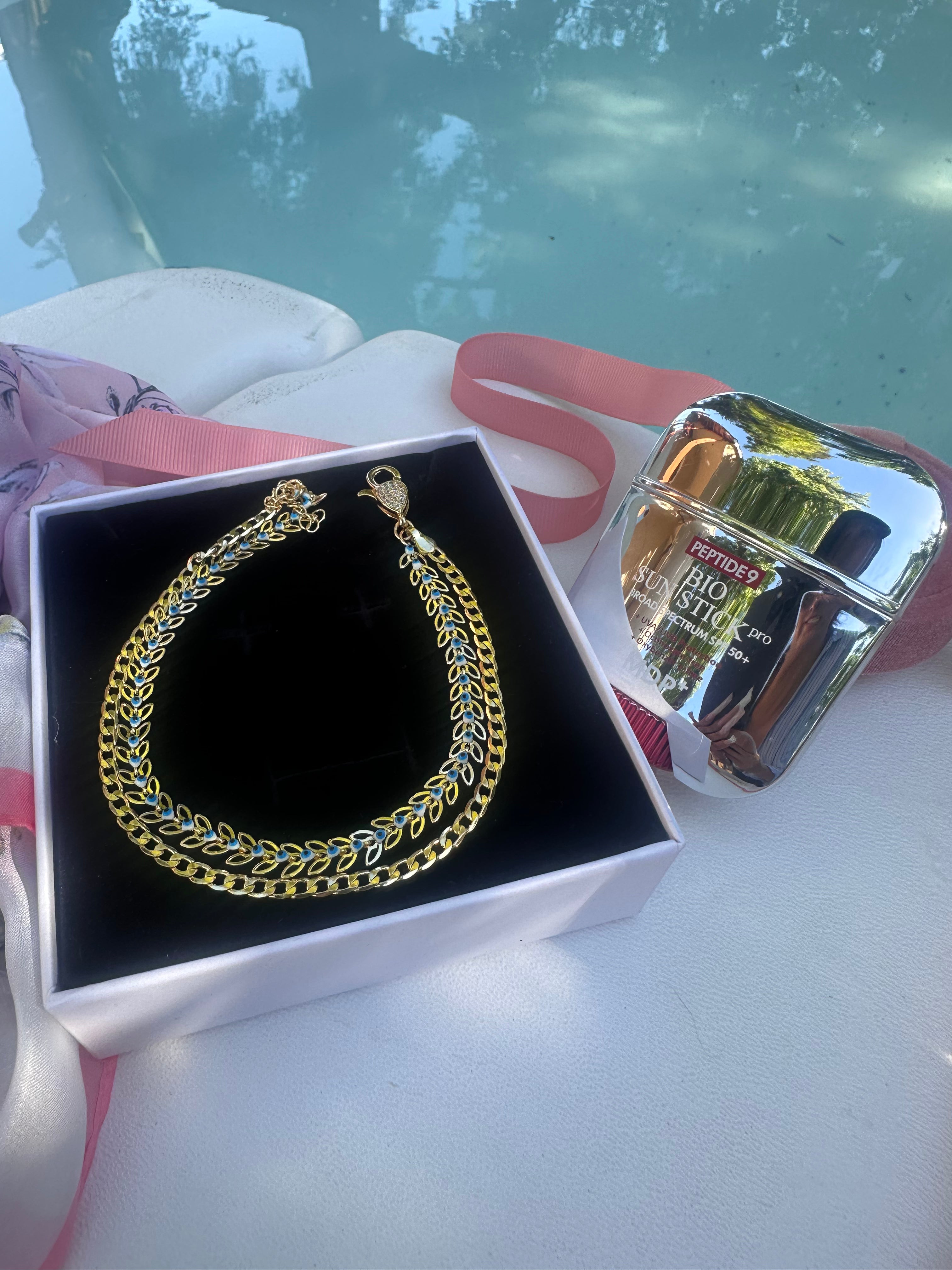 Blue Evil Eye Cuban Anklet