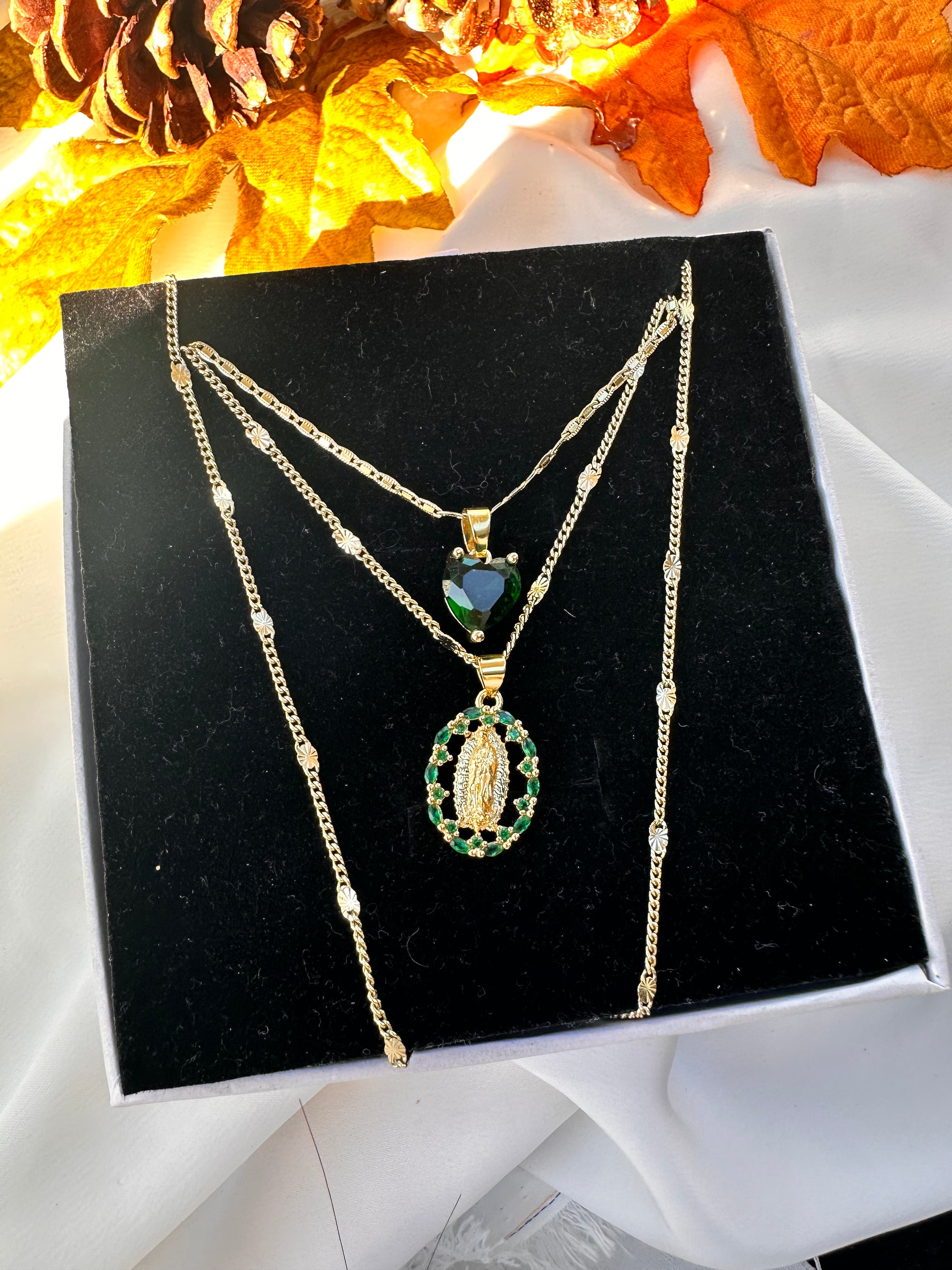 Lady of Guadalupe Emerald Necklace Set