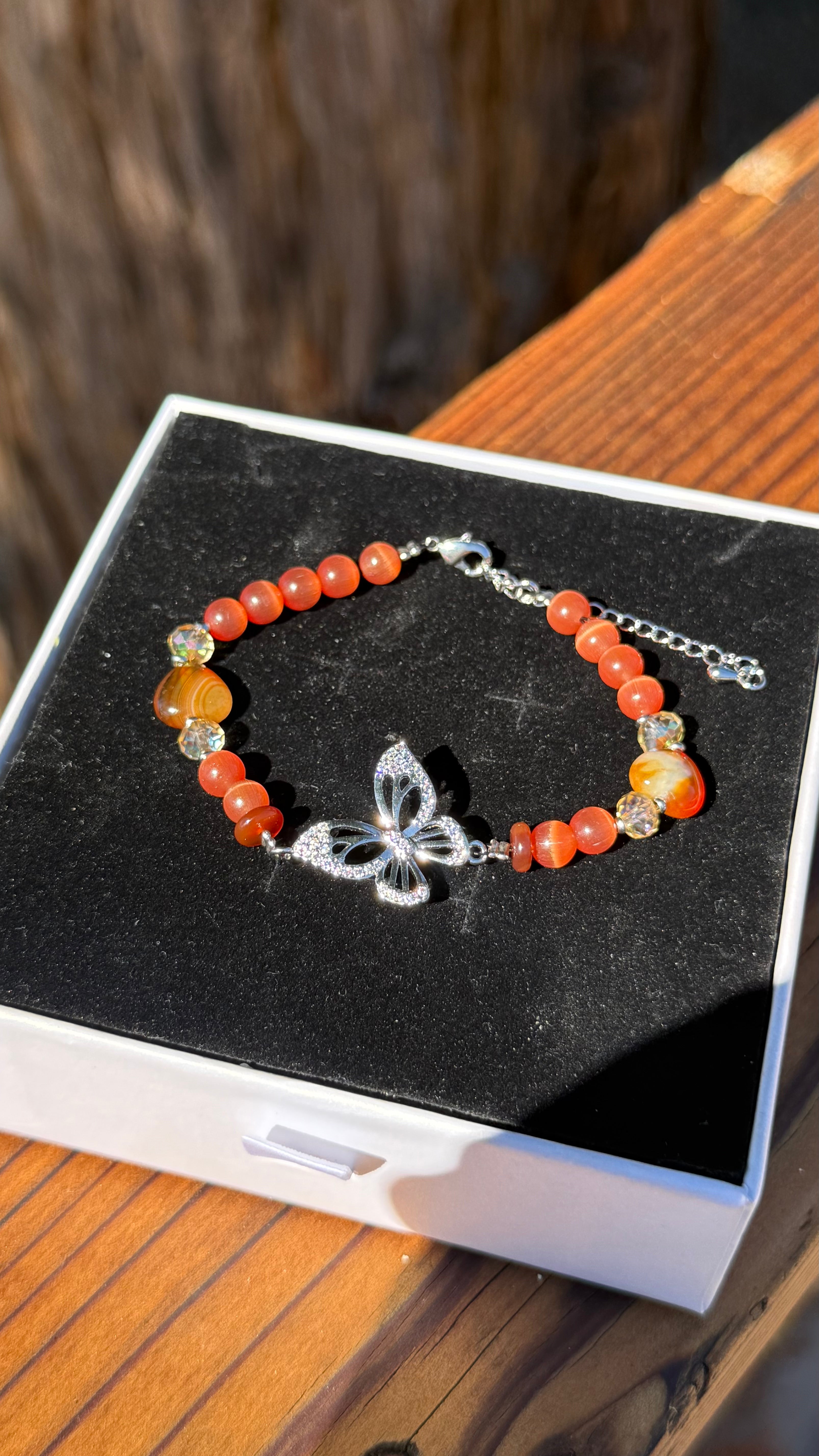 Silver Carnelian Butterfly Bracelet