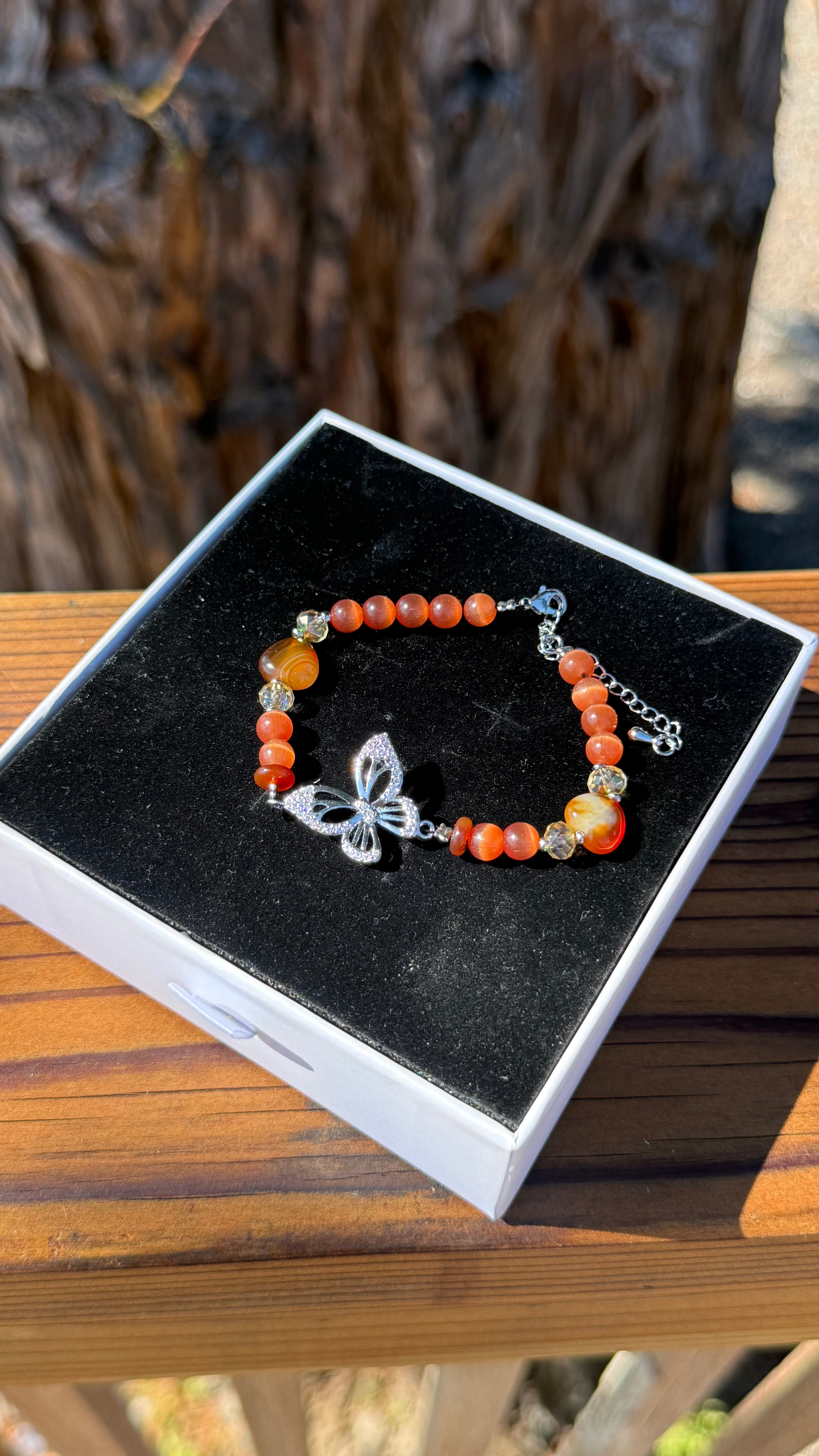 Silver Carnelian Butterfly Bracelet