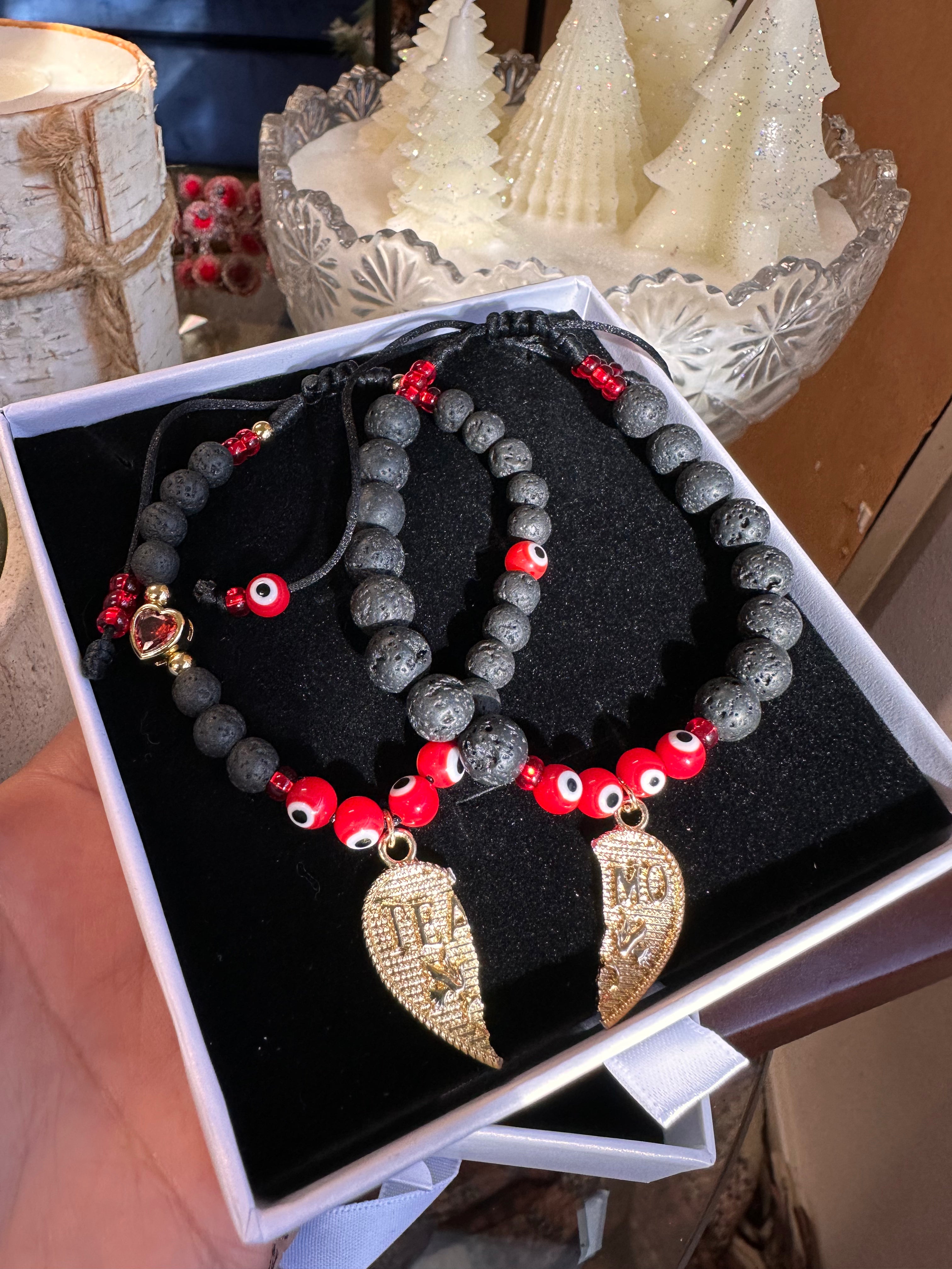 Red: Te Amo Couple Car Rosaries (Set of 2 Car Rosaries)