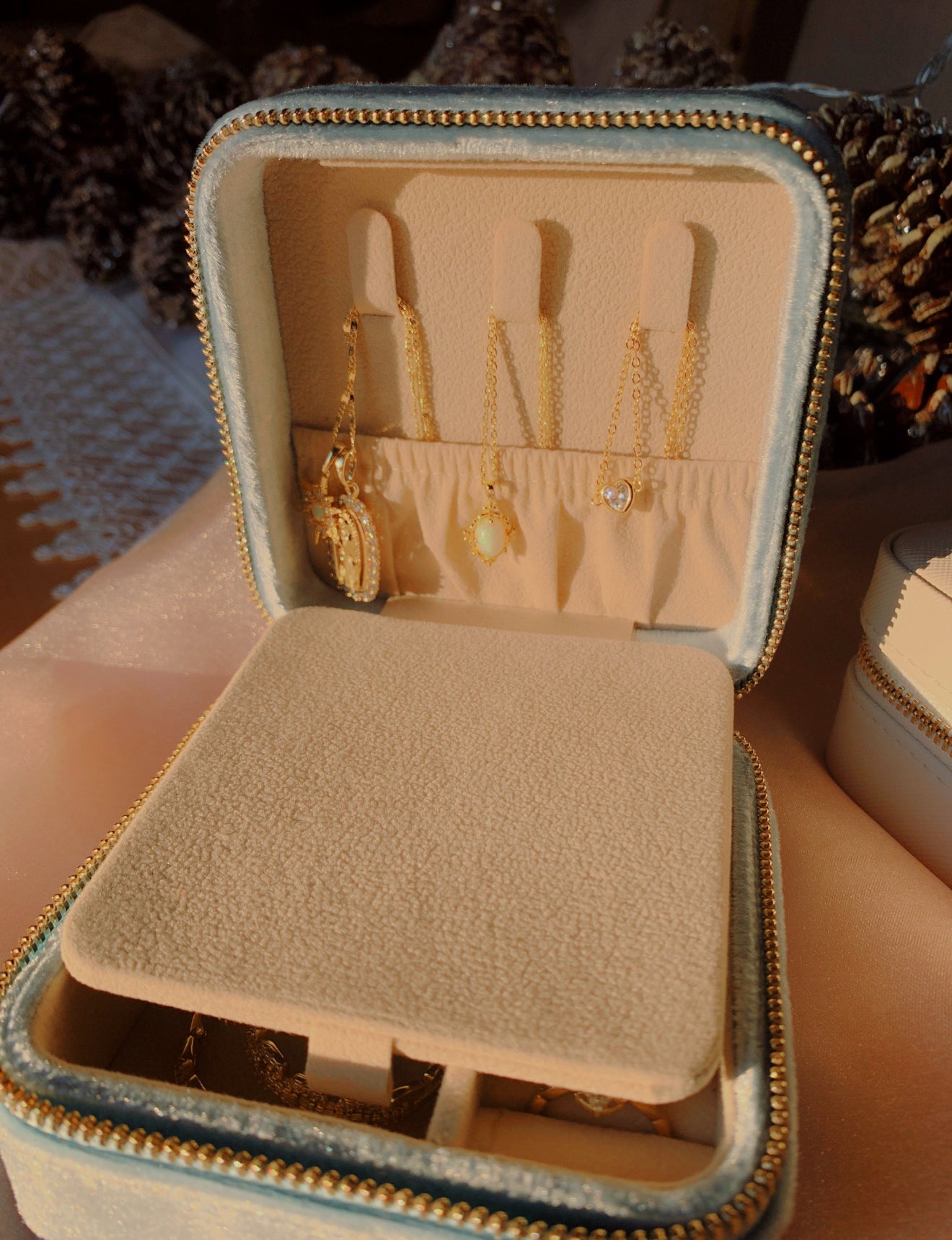 Cloud Blue Jewelry Travel Case + Mirror