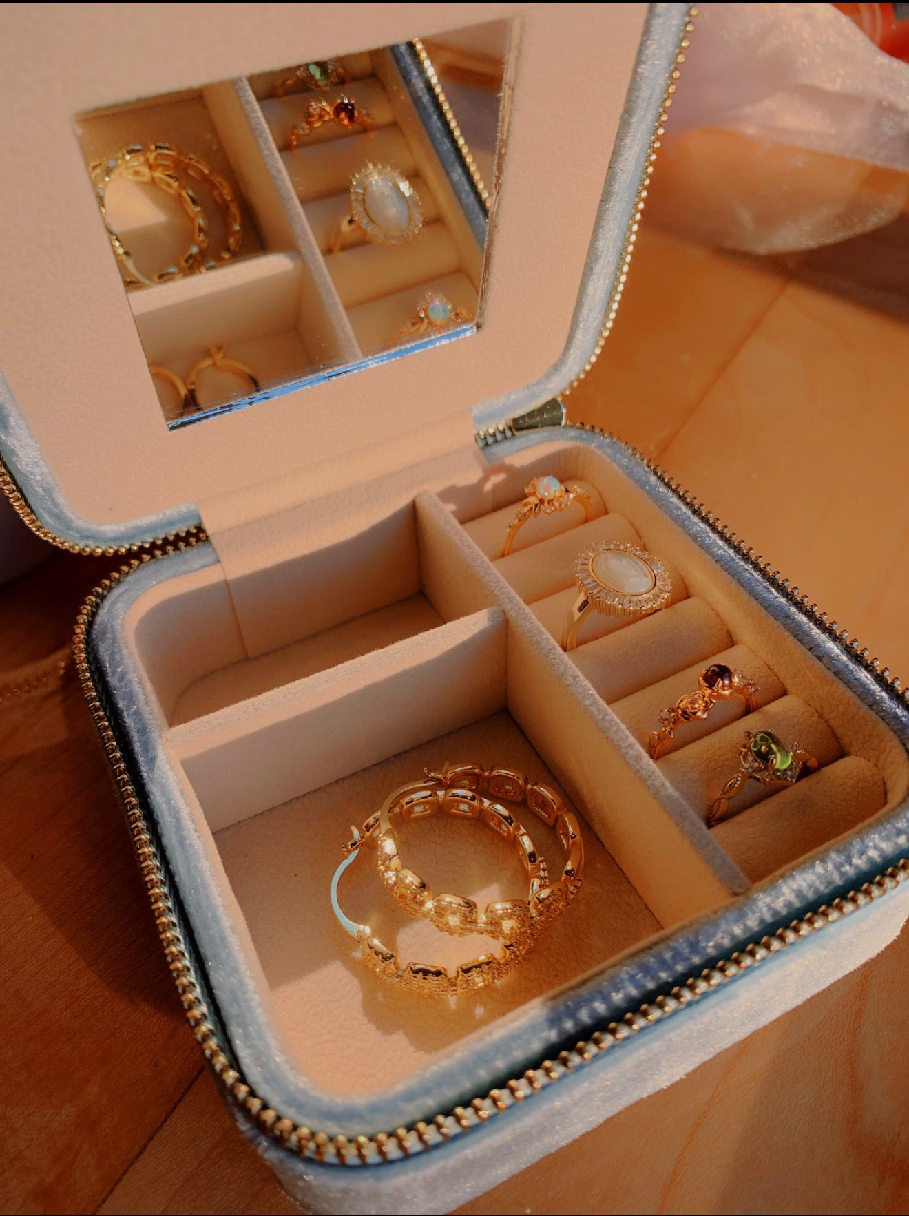 Cloud Blue Jewelry Travel Case + Mirror