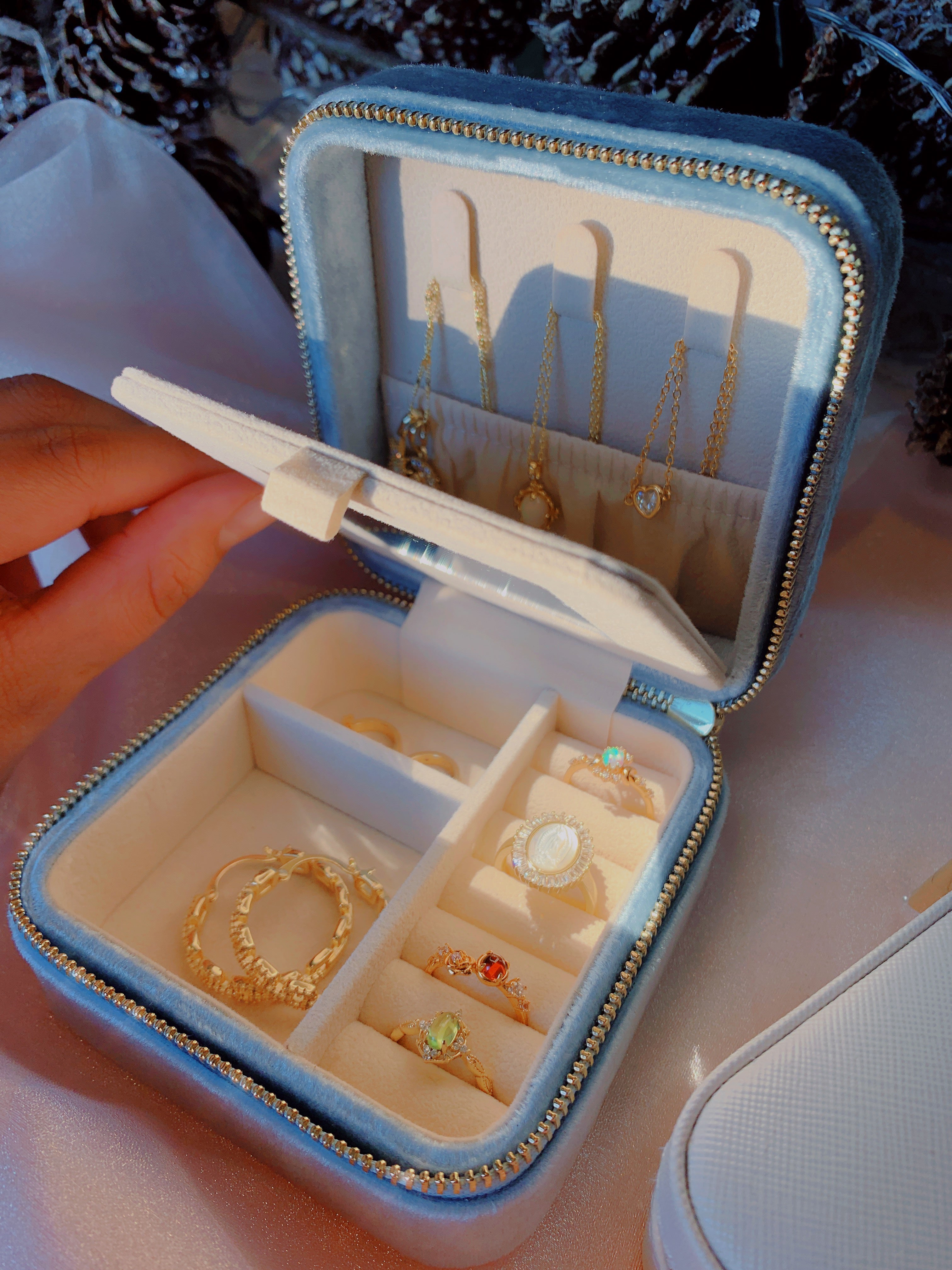 Cloud Blue Jewelry Travel Case + Mirror