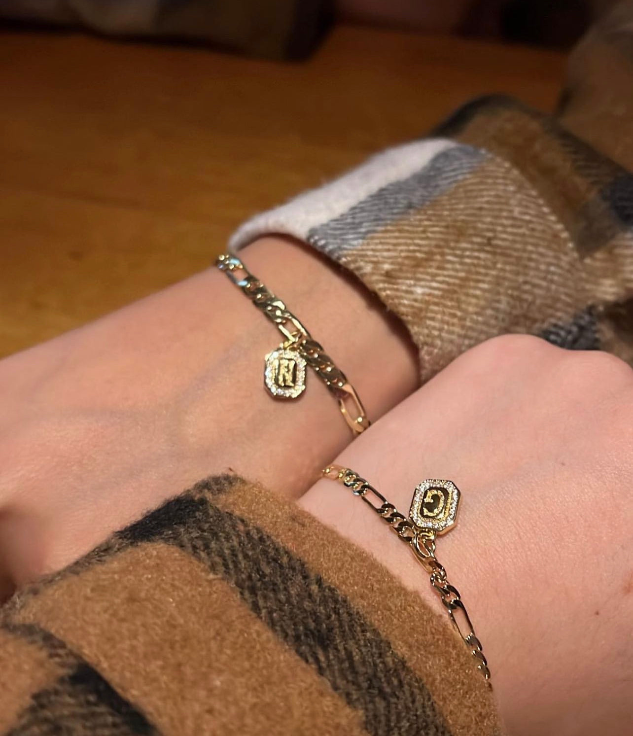 2 Bracelets: Initial Figaro Couple Set