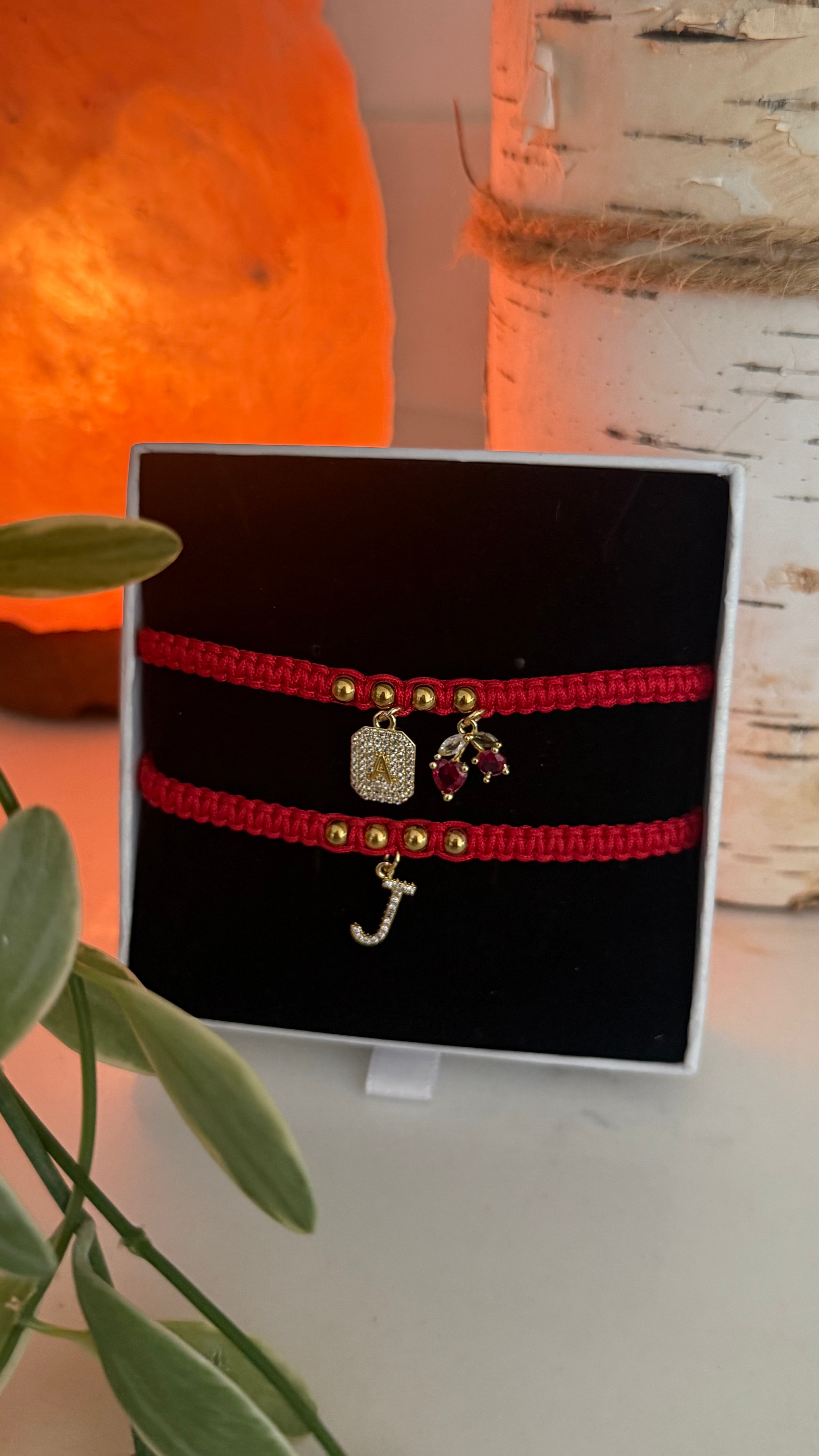 2 Bracelets: Cherry Initial Couple Set