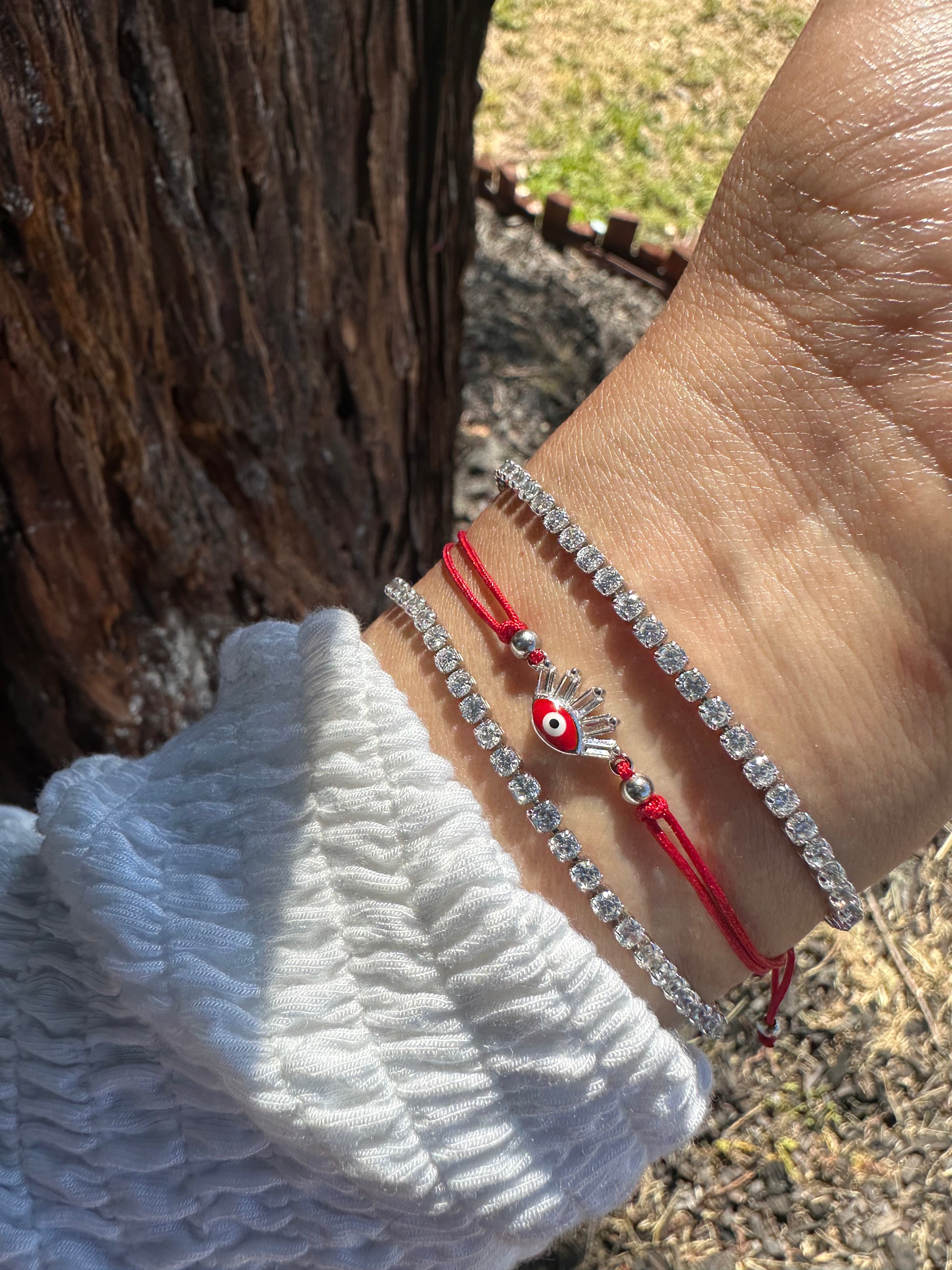Sterling Red Evil Eye Bracelet Set