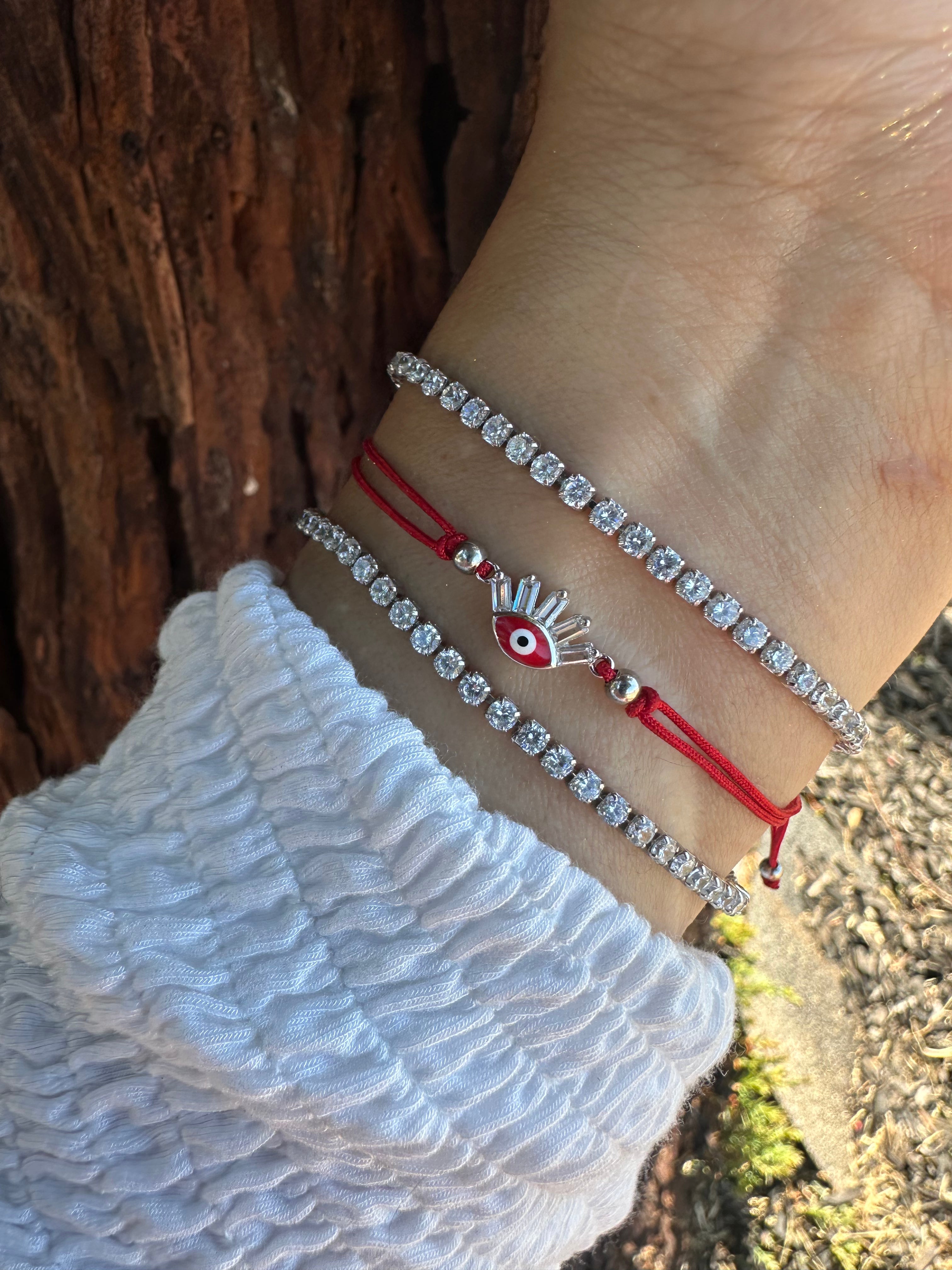Sterling Red Evil Eye Bracelet Set