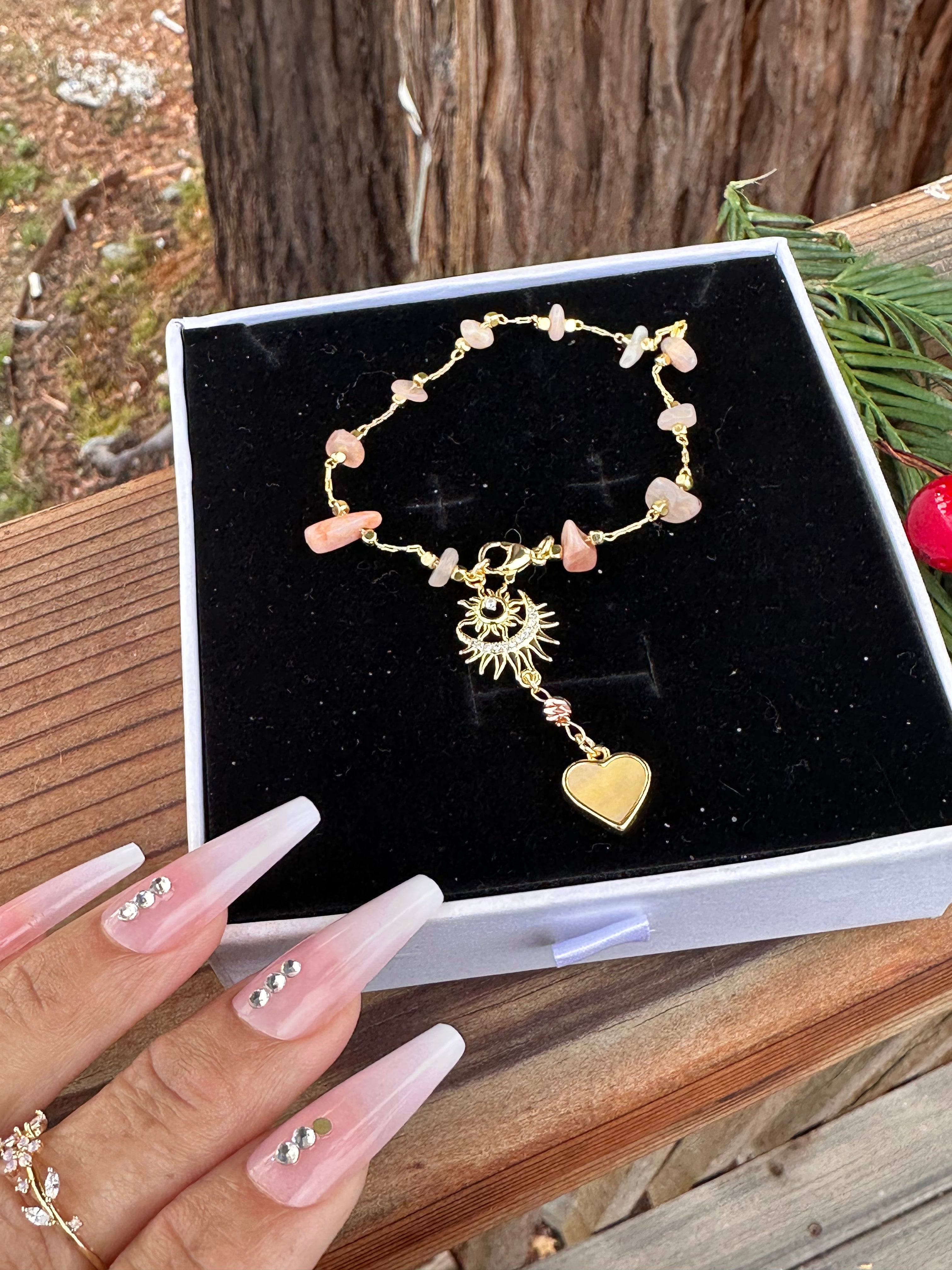 Strawberry Quartz Moon & Sun Divine Car Rosario