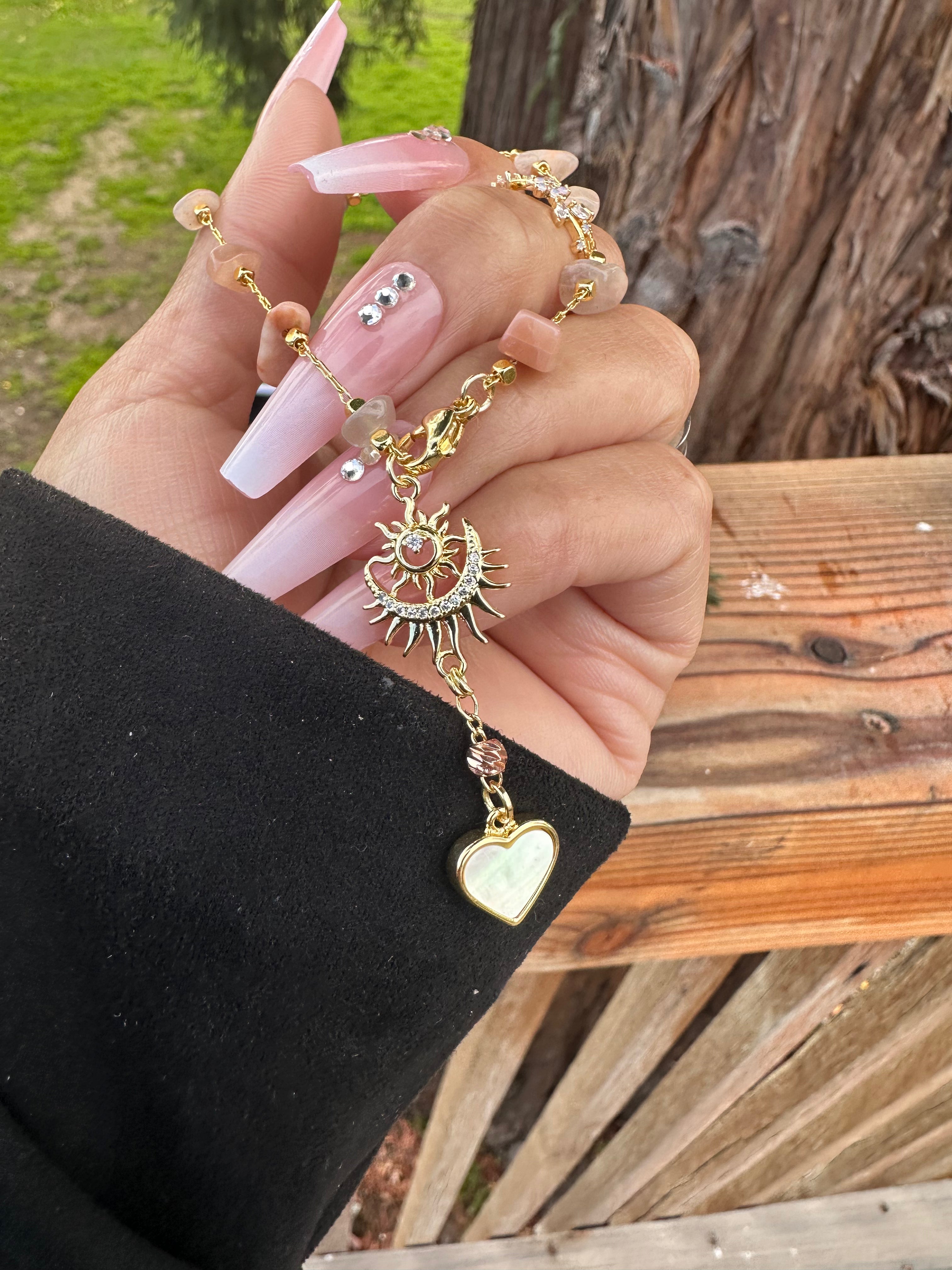 Strawberry Quartz Moon & Sun Divine Car Rosario