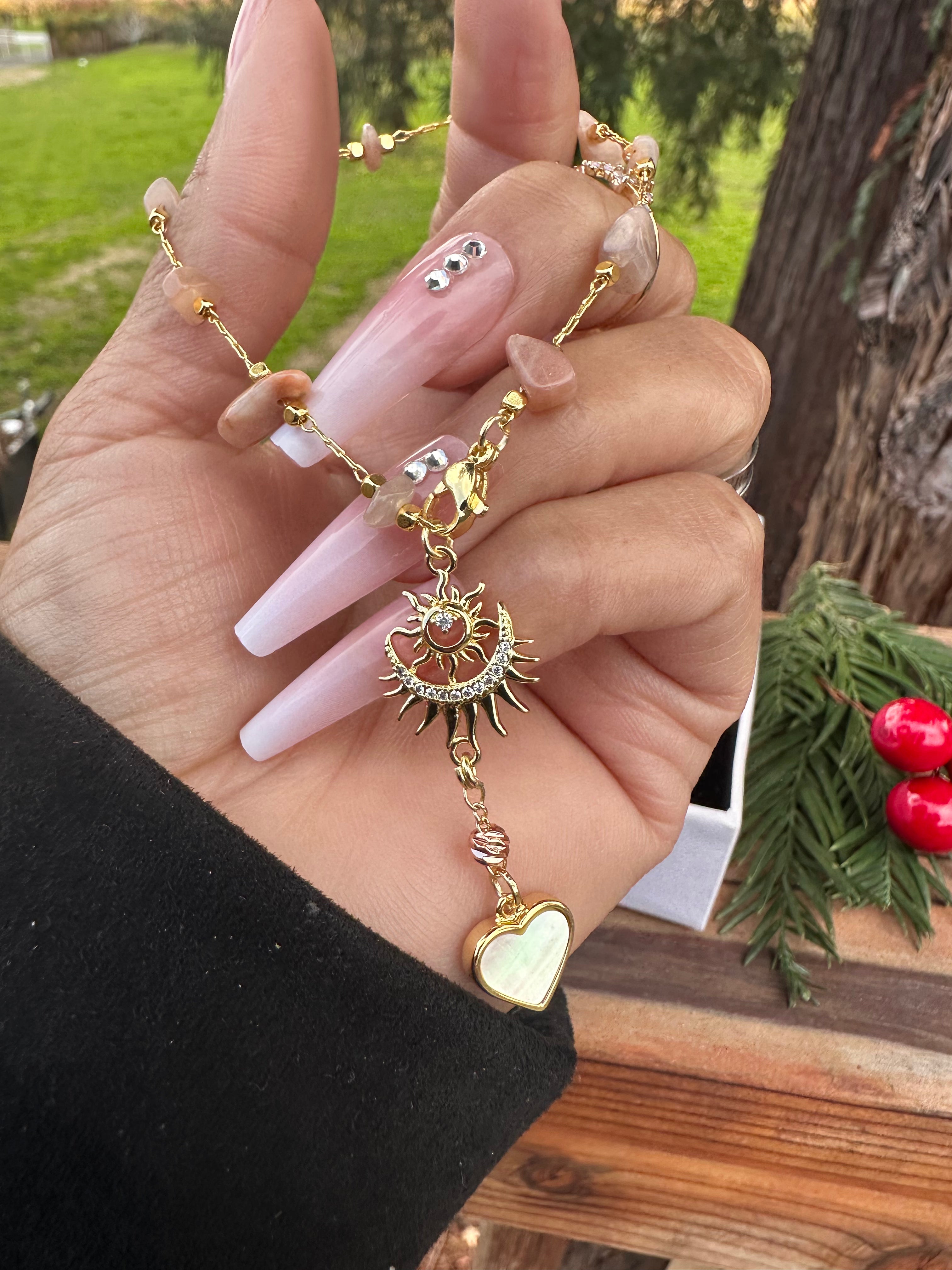 Strawberry Quartz Moon & Sun Divine Car Rosario