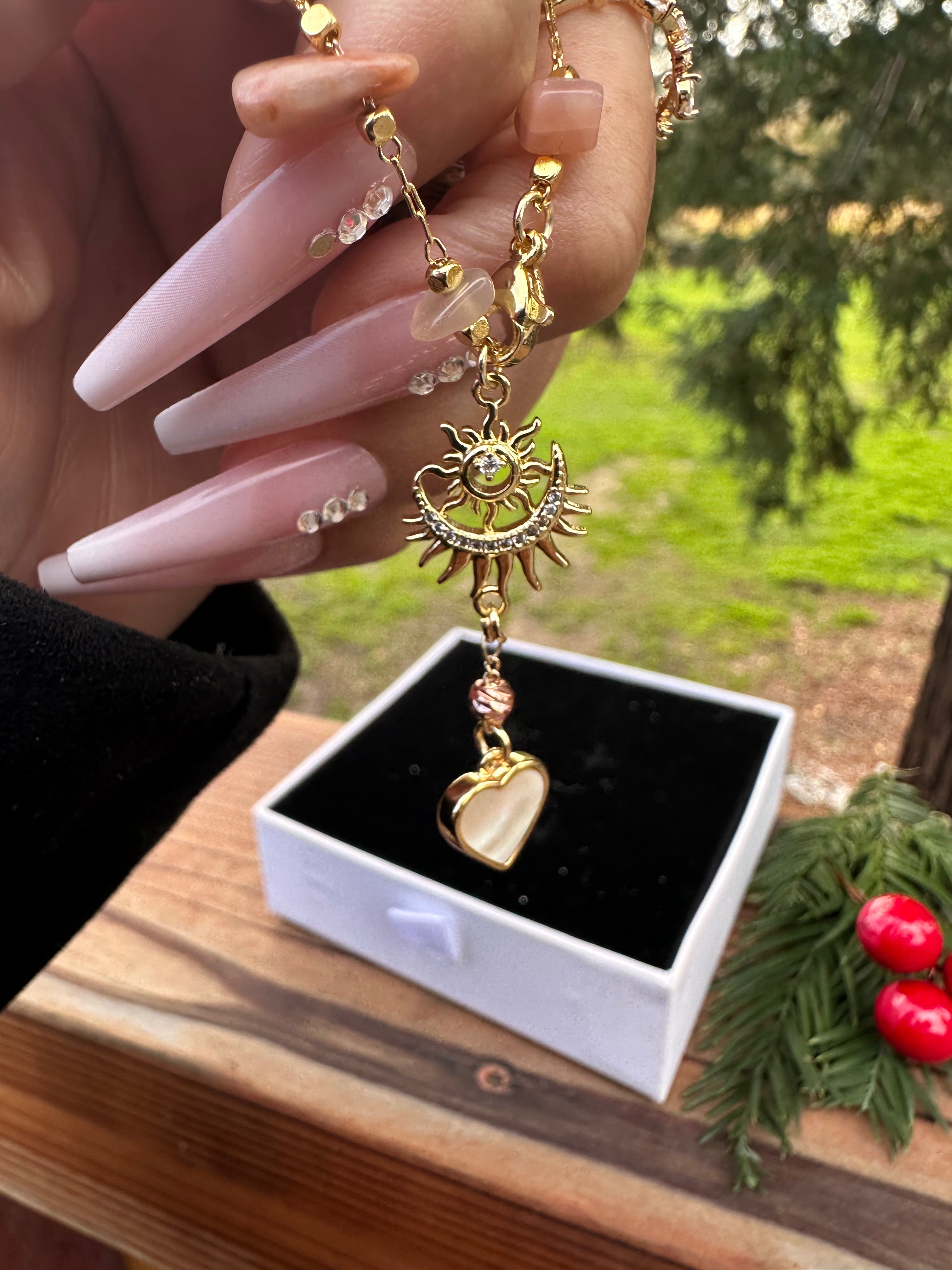 Strawberry Quartz Moon & Sun Divine Car Rosario