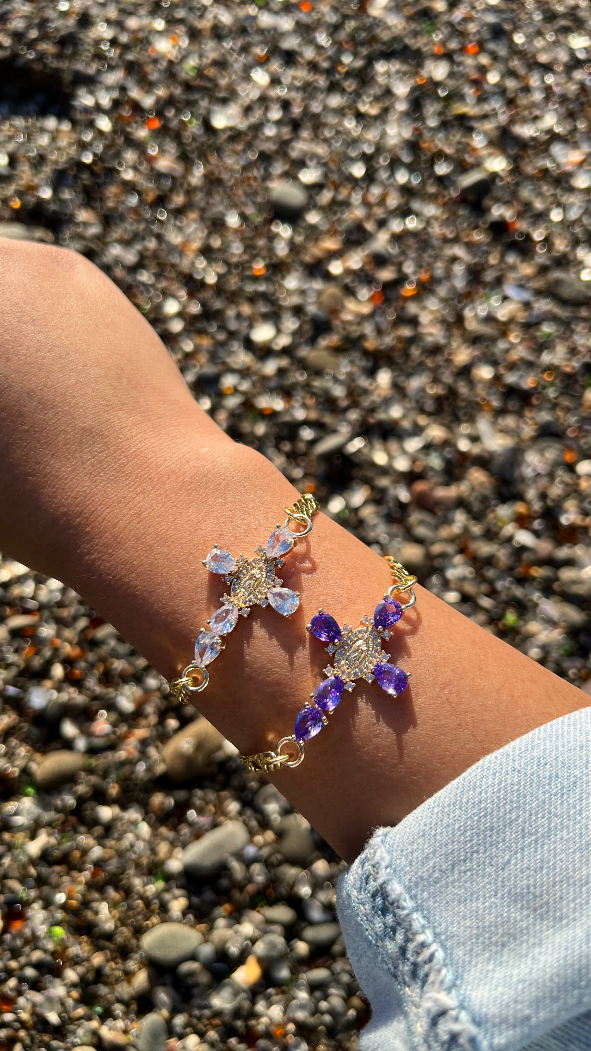 White Lady of Guadalupe Cross Bracelet