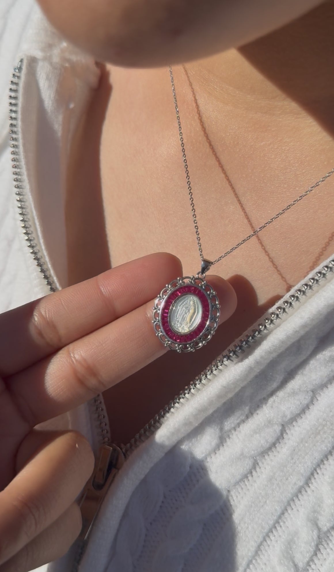 Mother of Pearl Virgin Mary Necklace