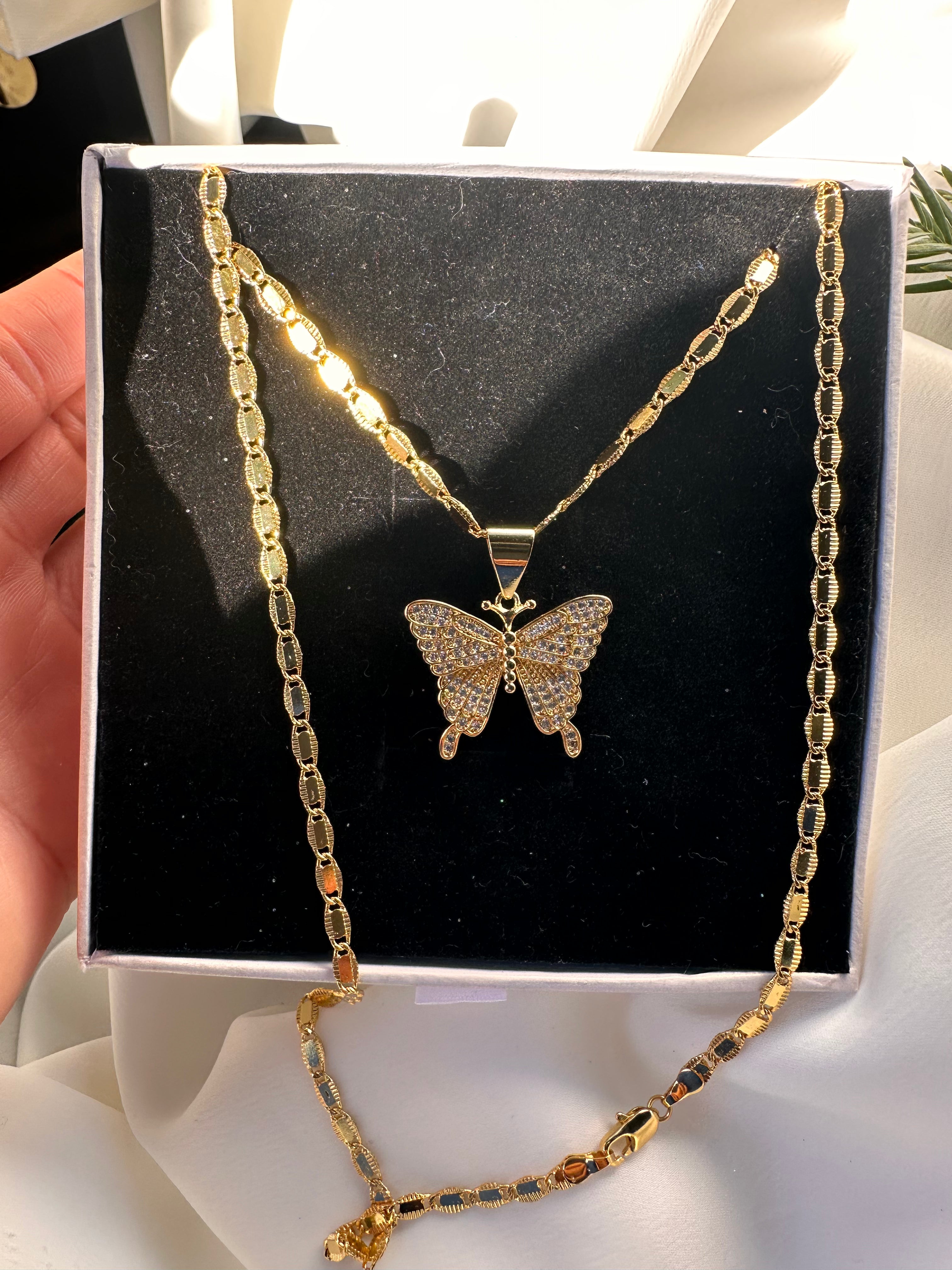 Golden Pave Butterfly Necklace