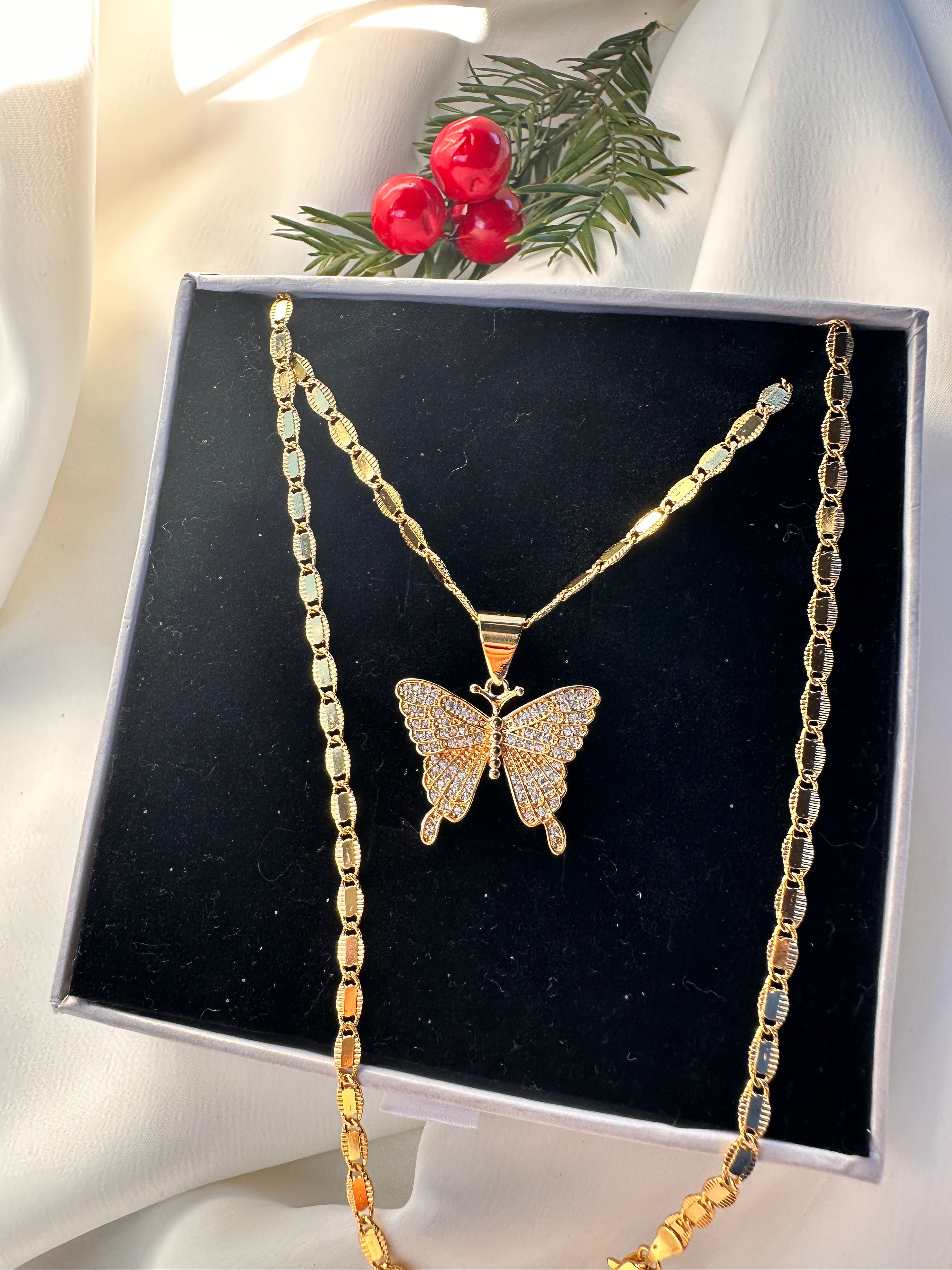 Golden Pave Butterfly Necklace