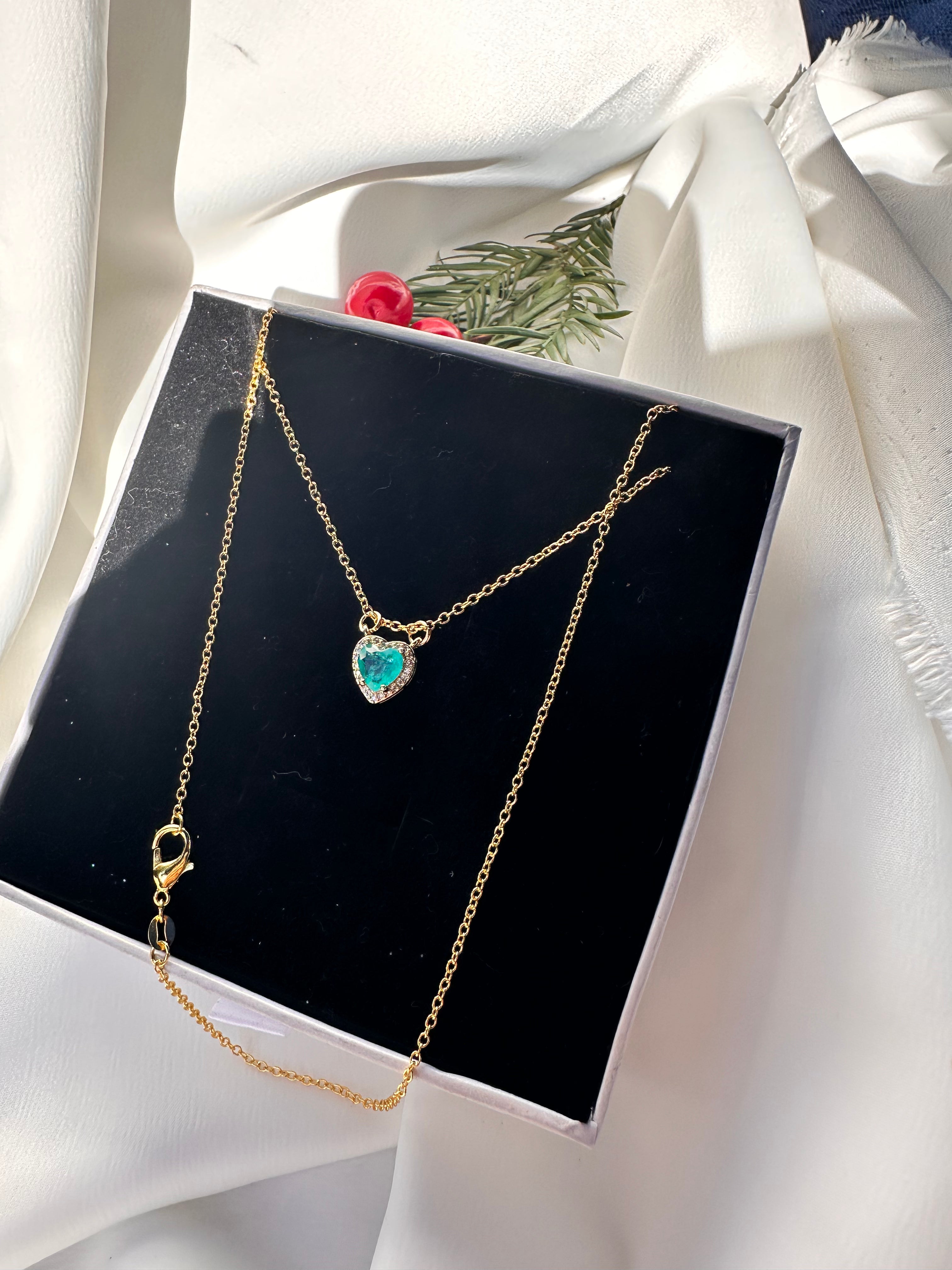 Dainty Turquoise Heart Pave Necklace