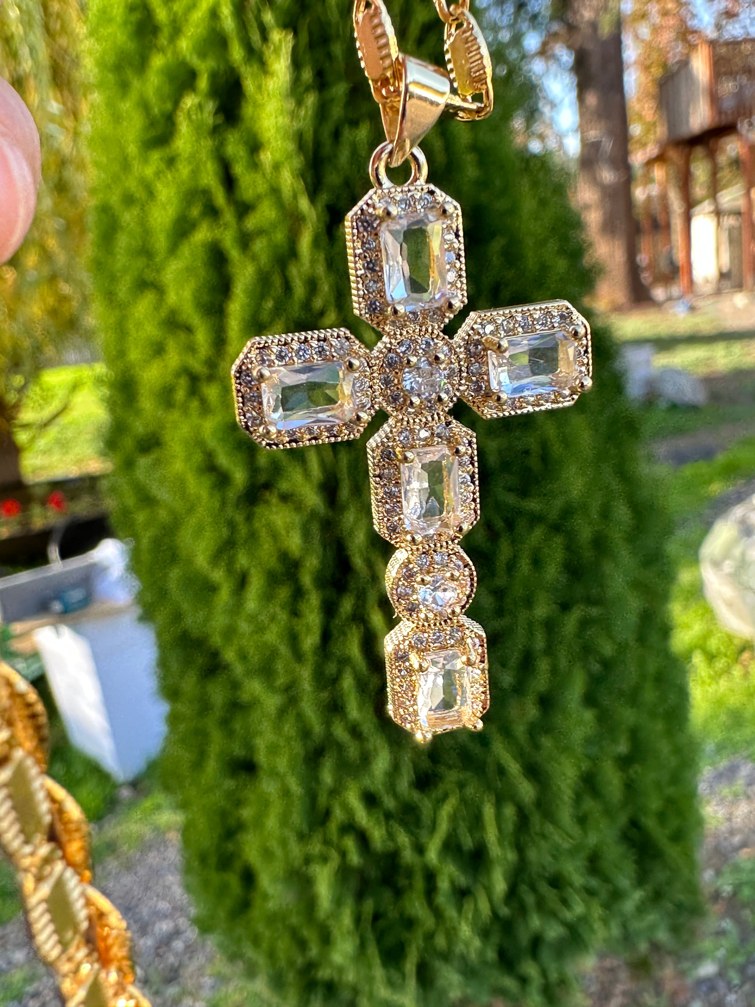 Emerald Glow CZ Cross Necklace