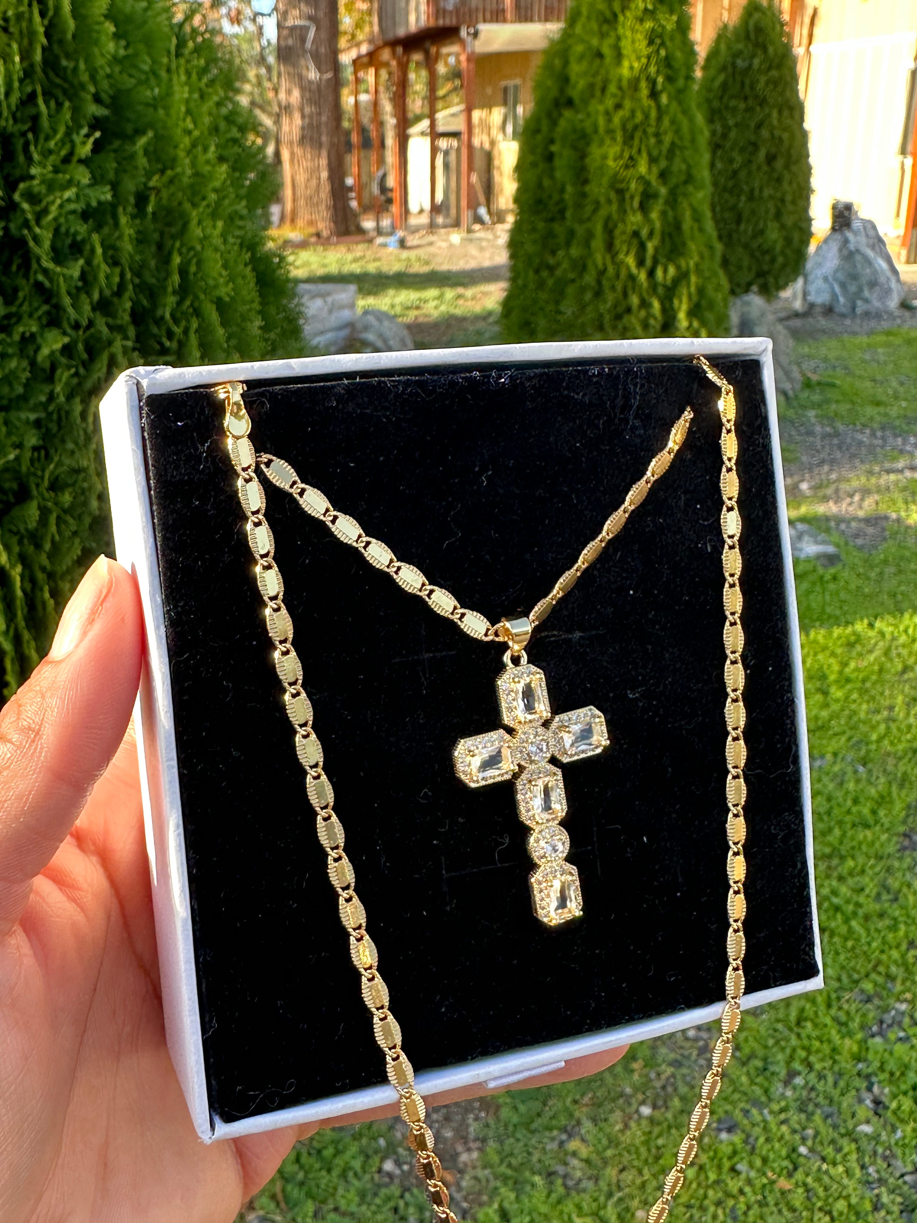 Emerald Glow CZ Cross Necklace