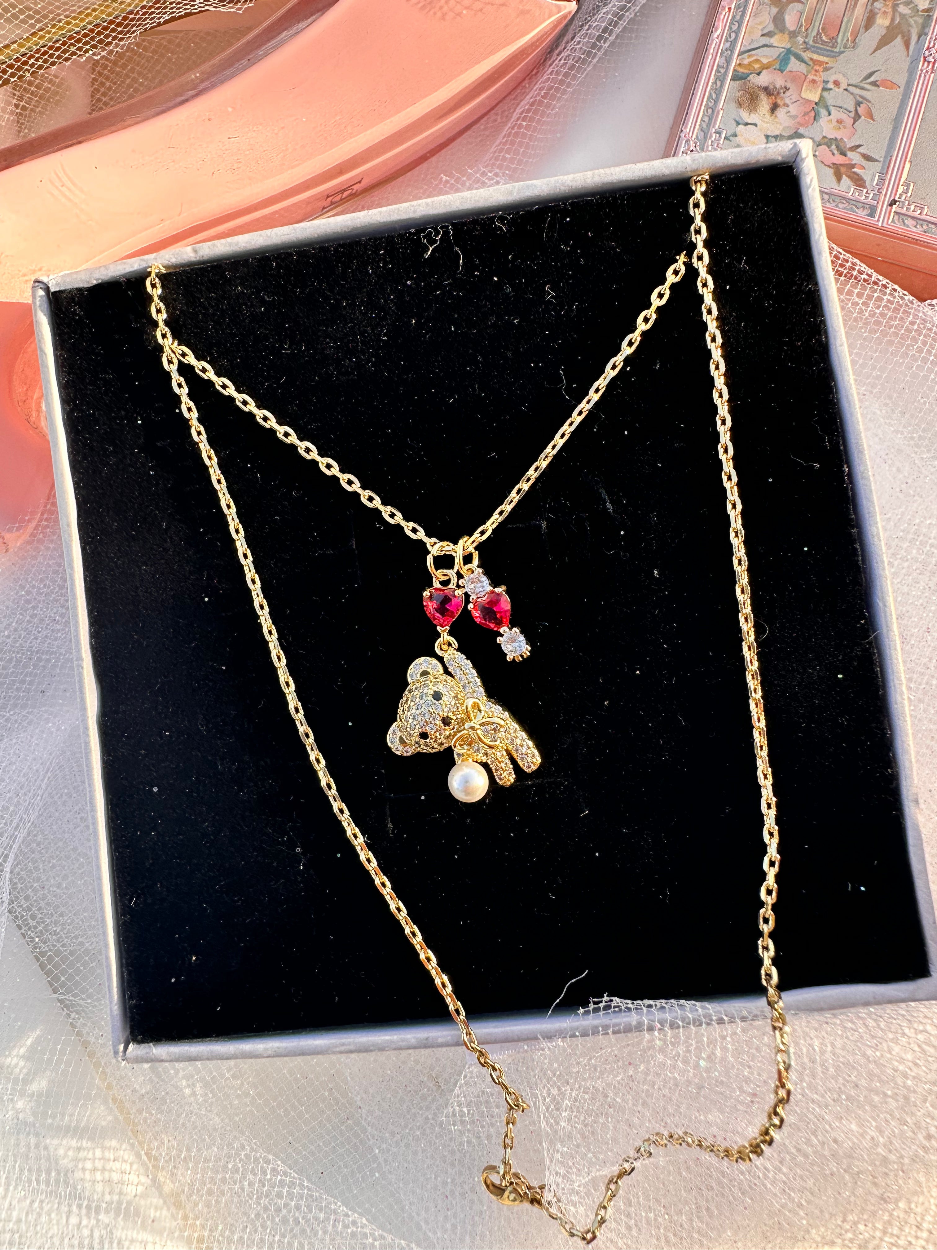 Sweetheart Teddy Pearl Necklace