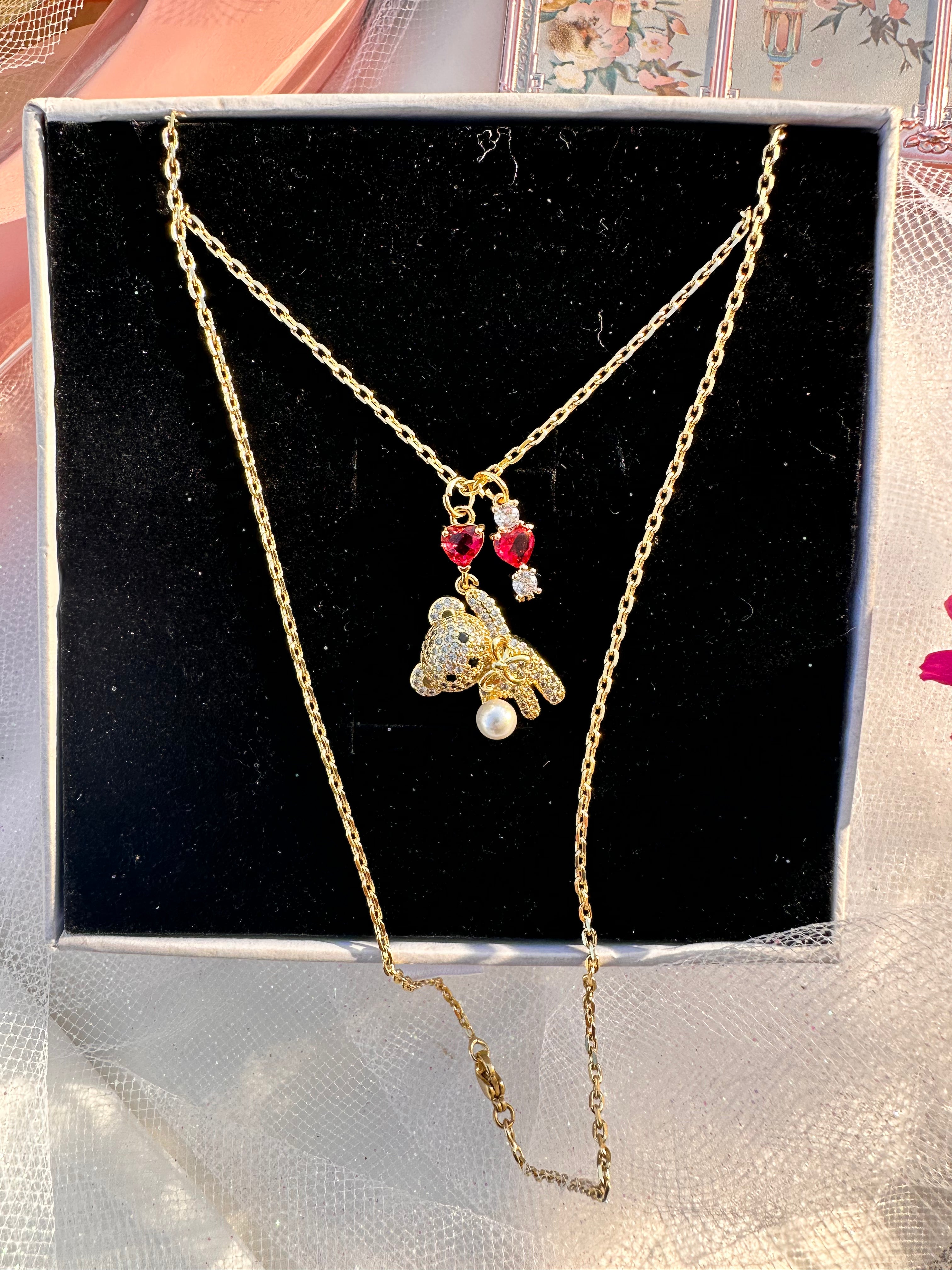 Sweetheart Teddy Pearl Necklace