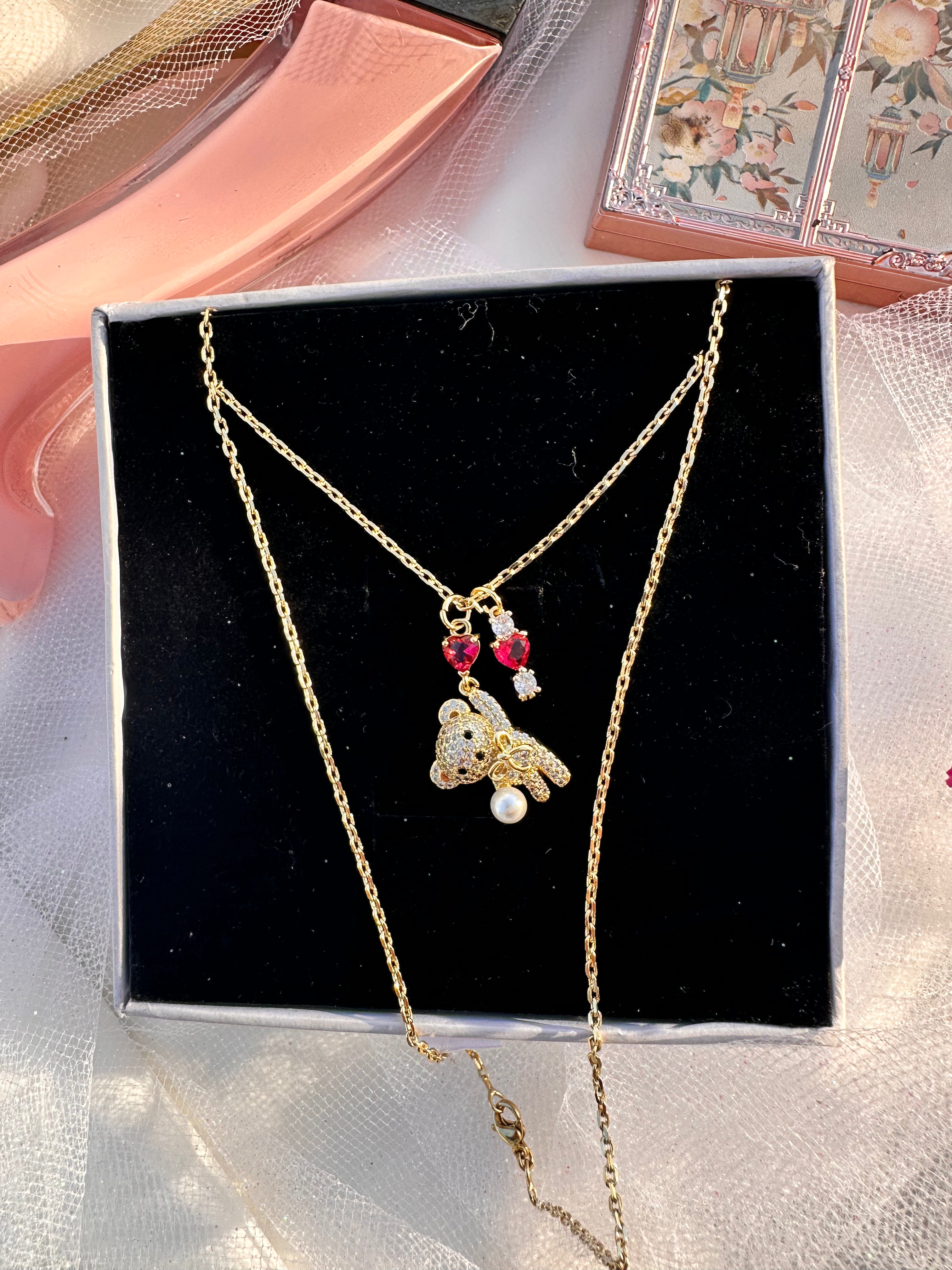 Sweetheart Teddy Pearl Necklace