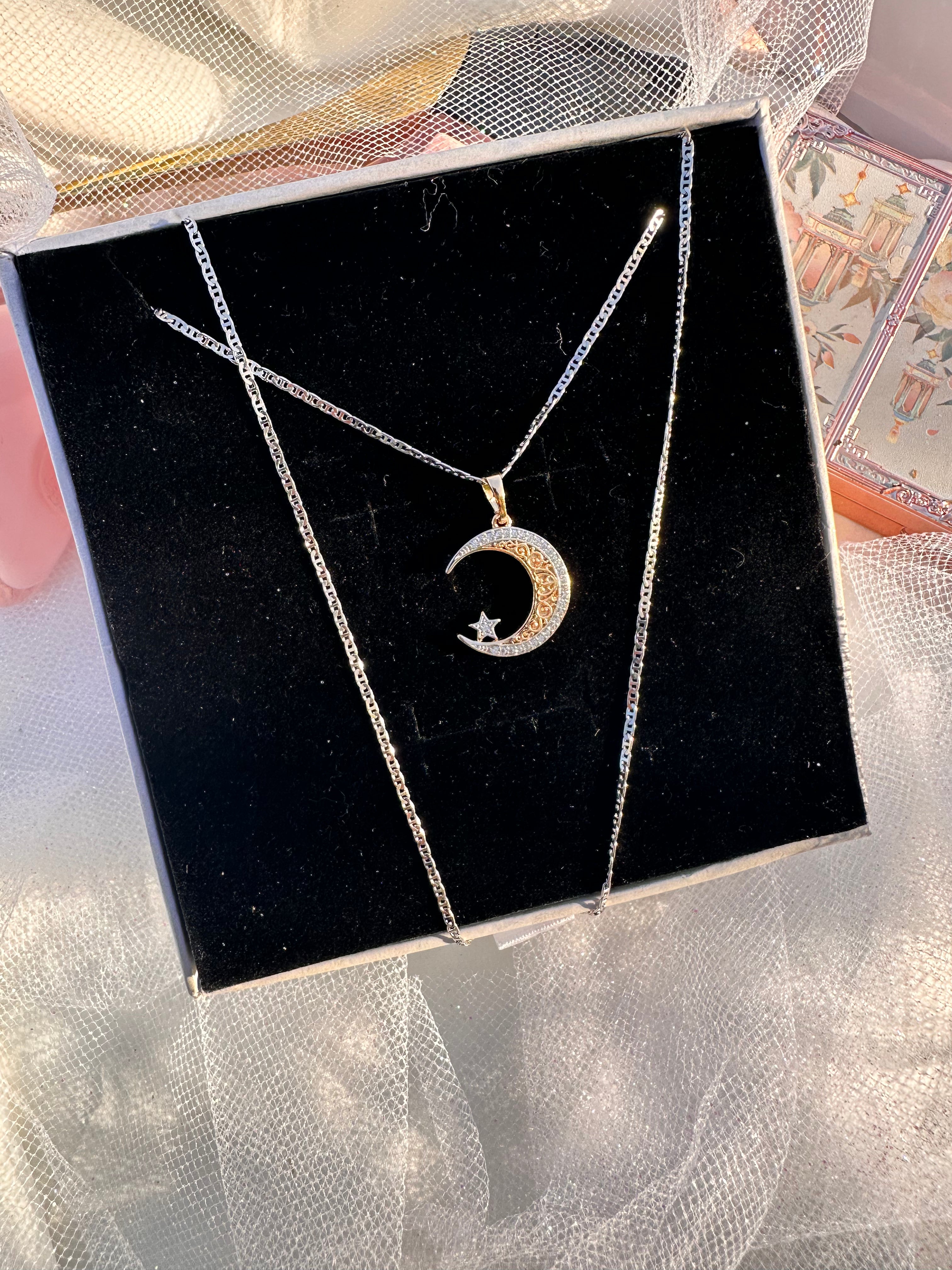 Dual-Tone Celestial Crescent Necklace