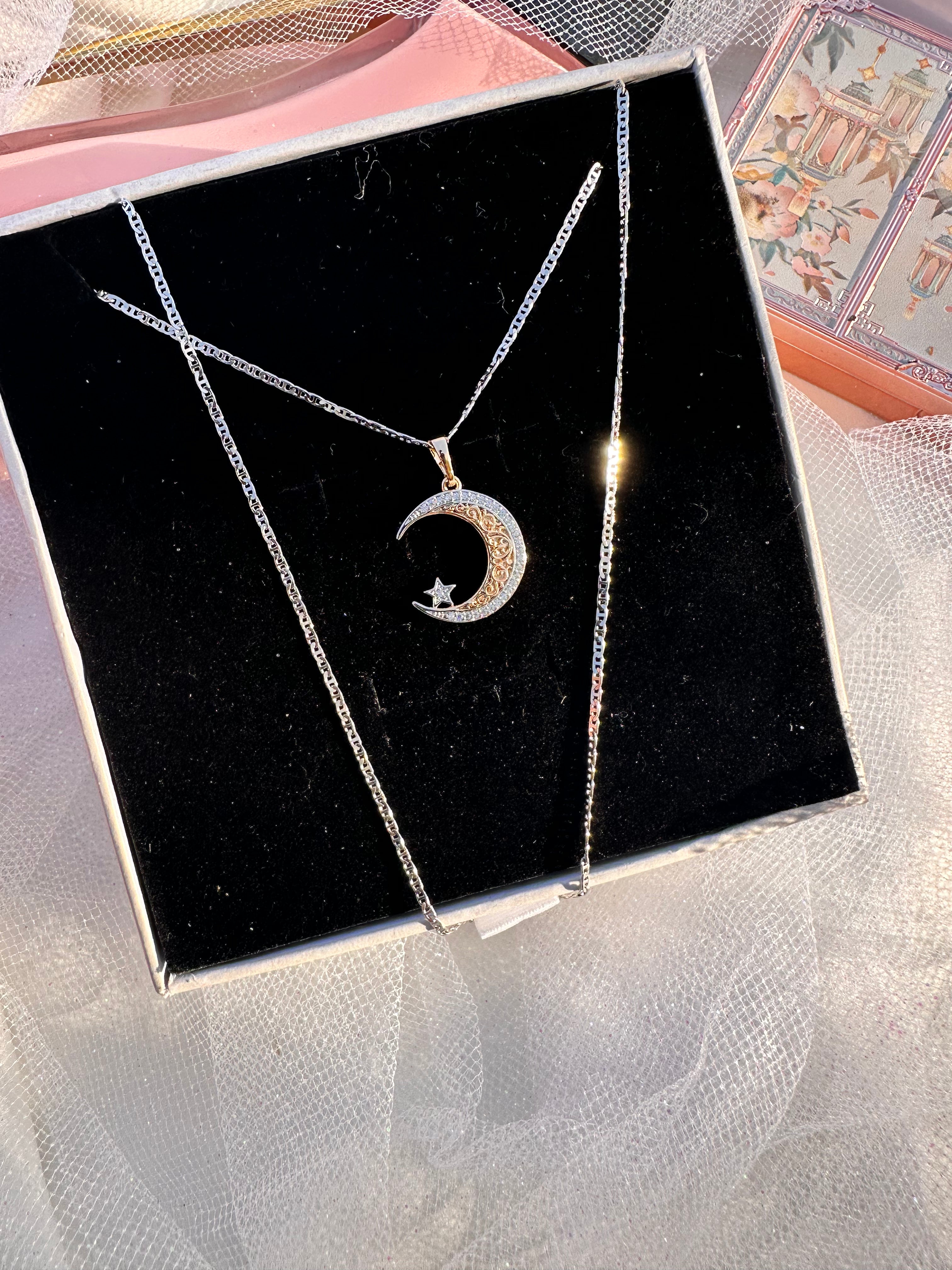 Dual-Tone Celestial Crescent Necklace