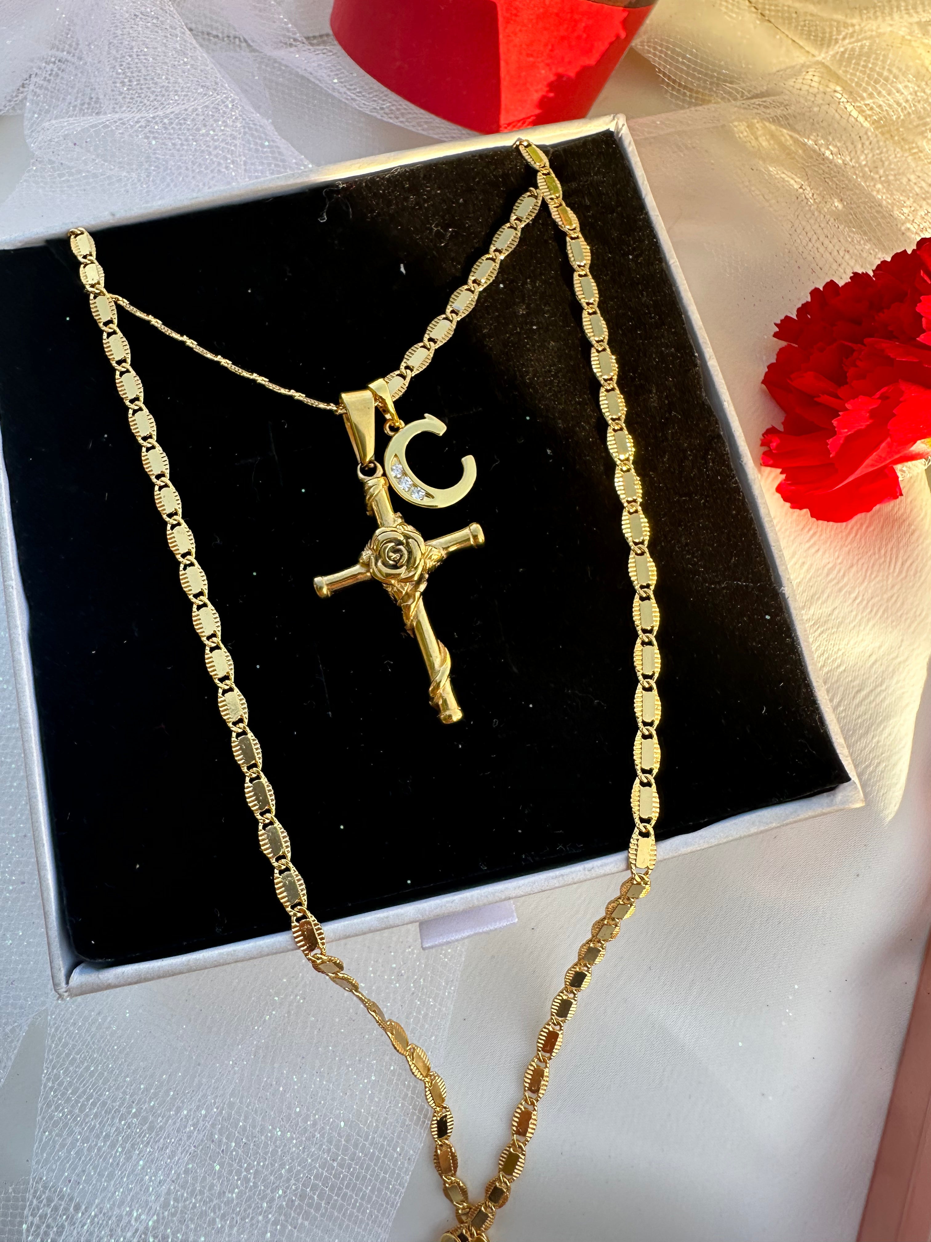 Roselight Initial Cross Necklace