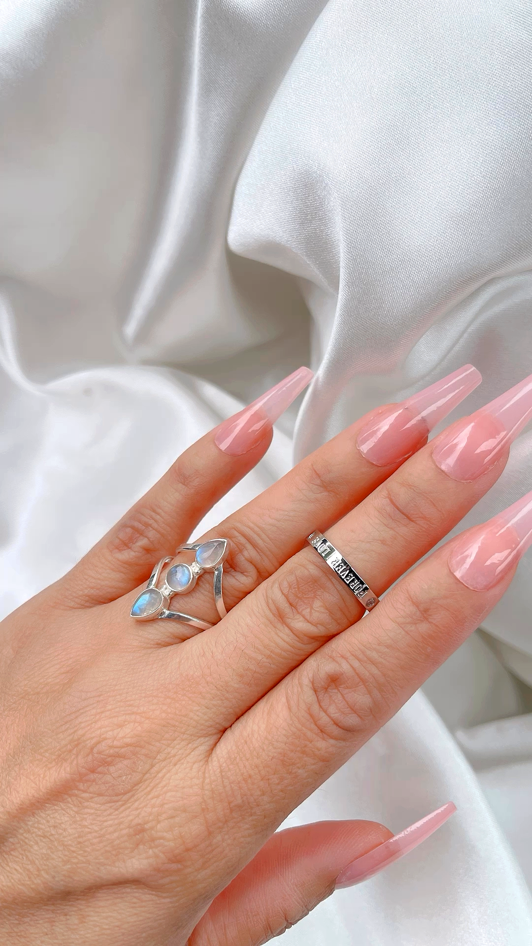 Moon Stone Trio Ring