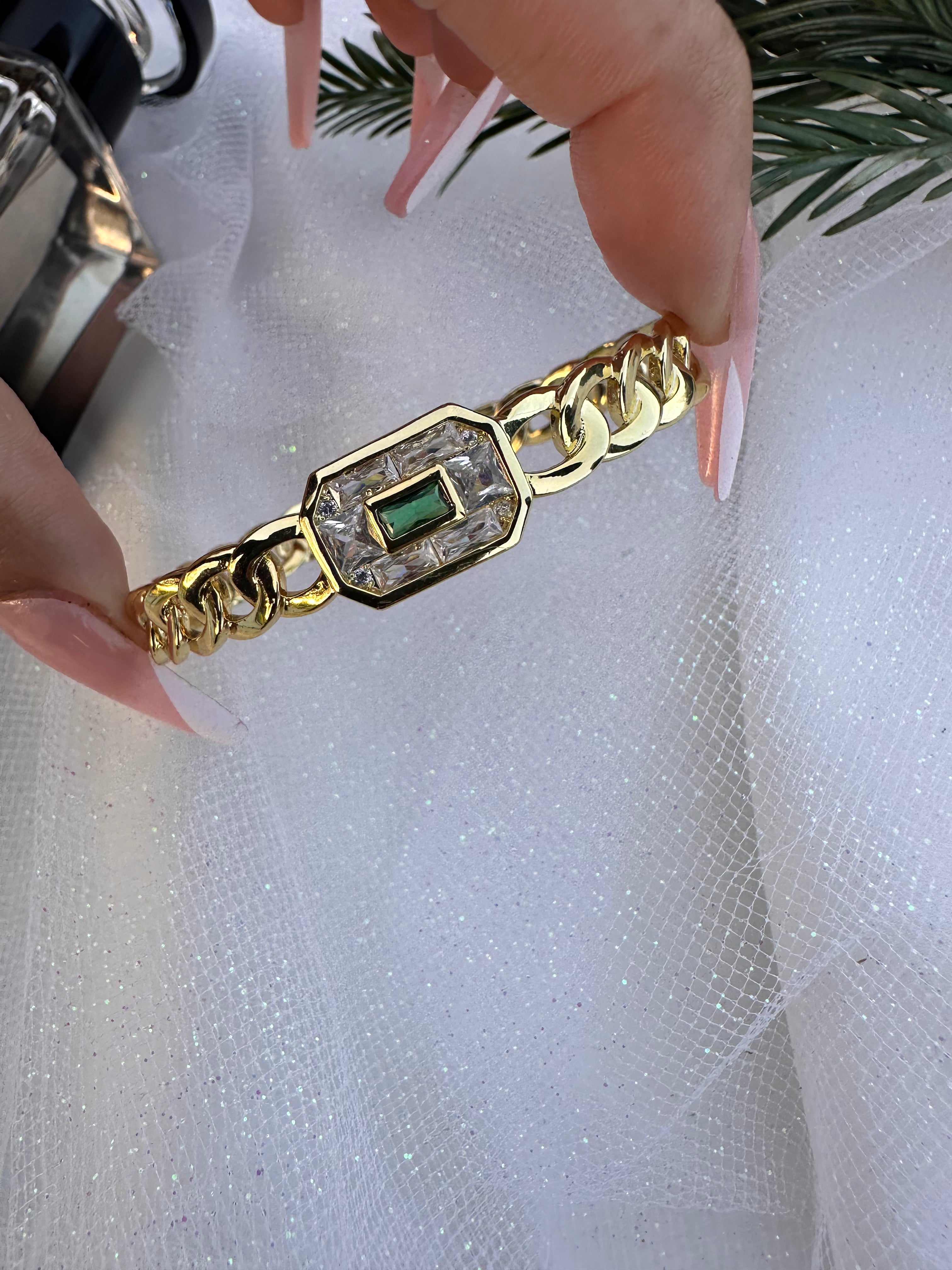 Gold Filled: Emerald Cuban Bracelet